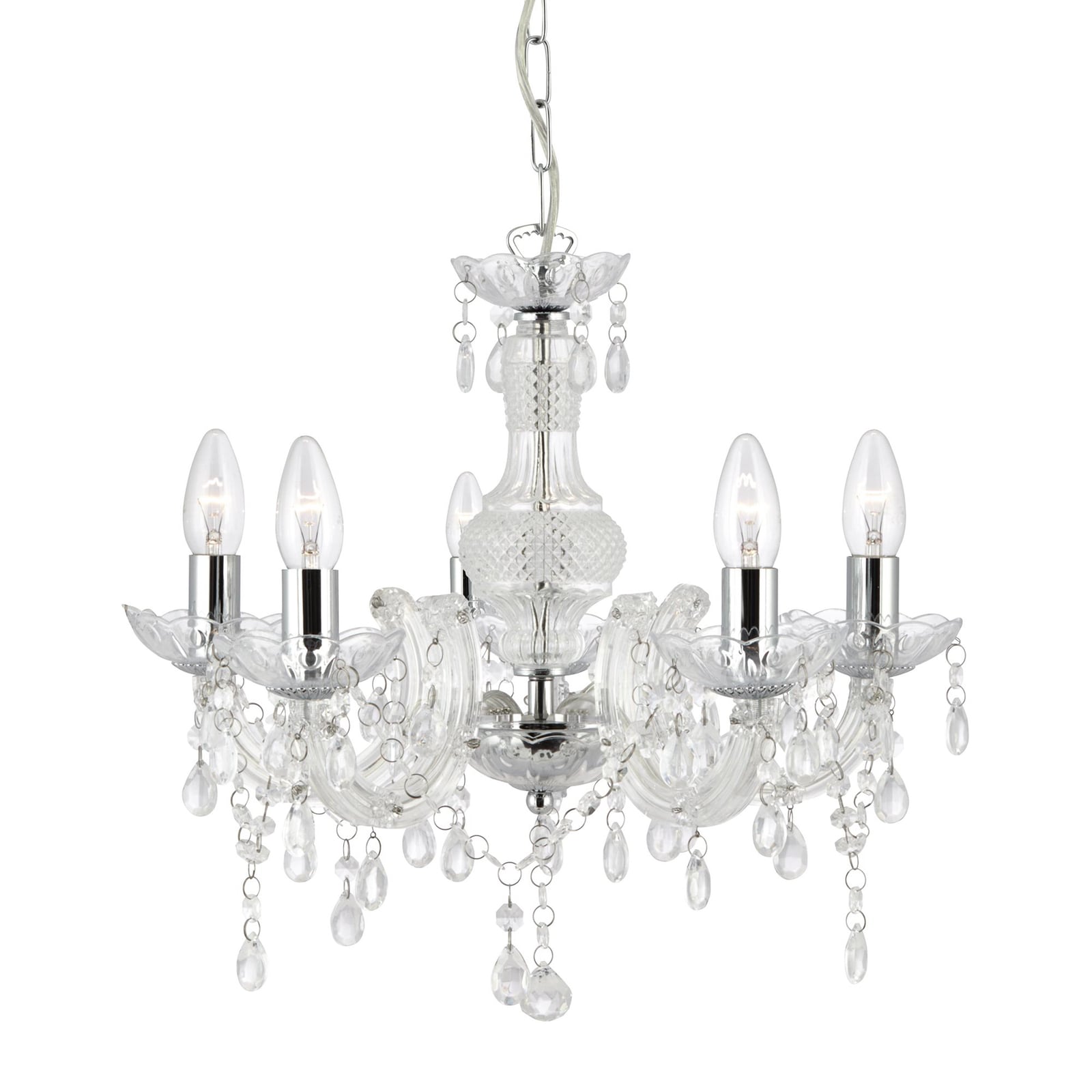Lysekrone Marie Therese 5-lys klar akrylglass bakside