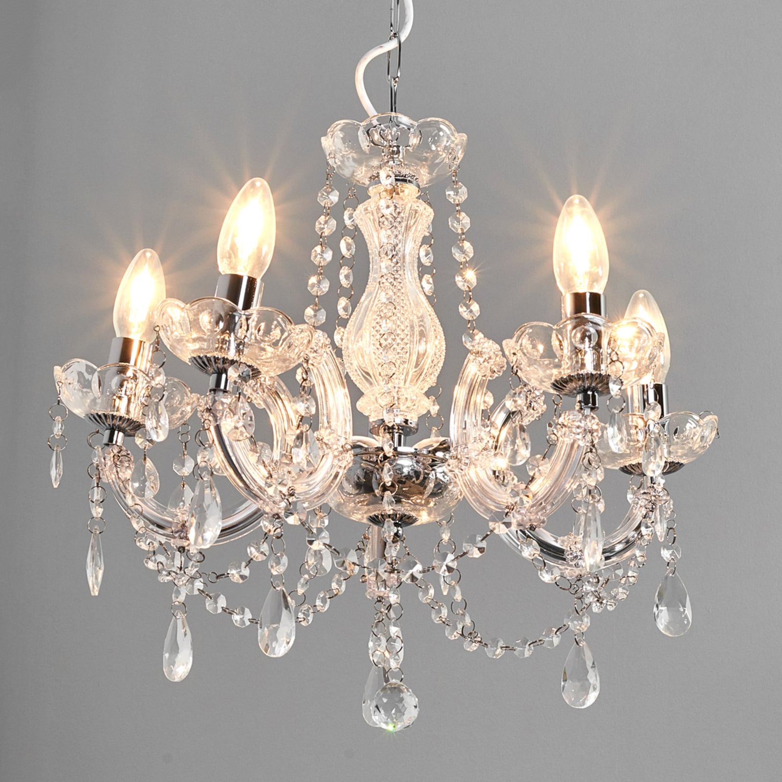 Lysekrone Marie Therese 5-lys krystallglass krom Ø48 cm forfra