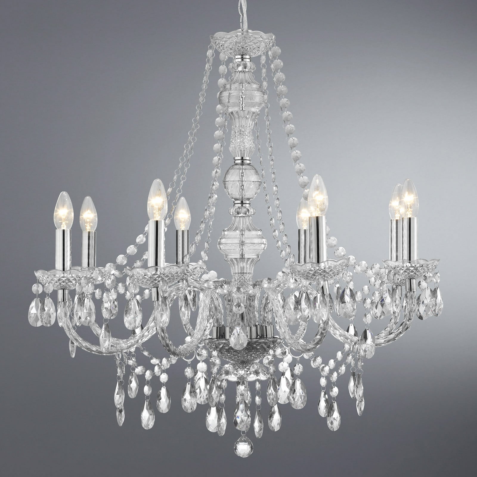 Lysekrone Marie Therese 8-lys krom krystallglass forfra