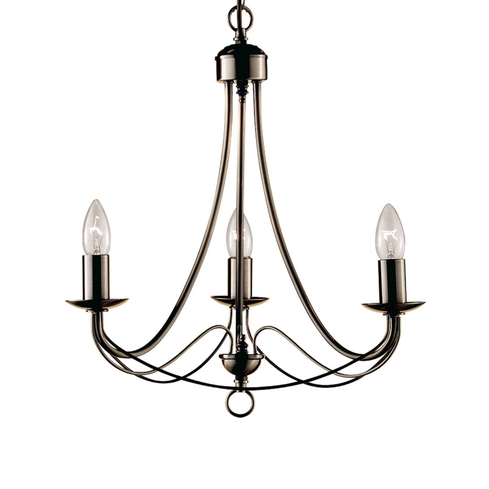 Lysekrone Maypole 3-lys antikk messing Ø46 cm dimbar fra Searchlight