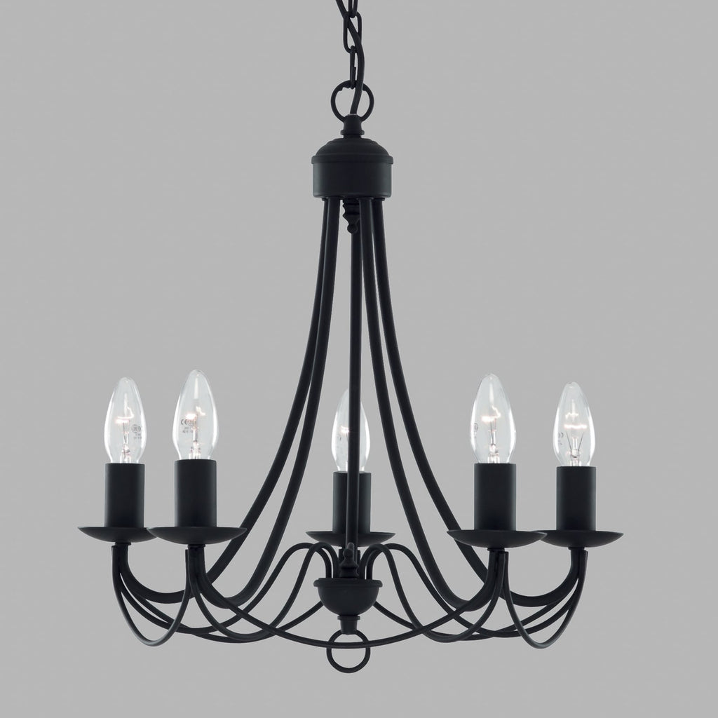 Detalj av Lysekrone Maypole 5-armet matt svart metall dimbar Ø46 cm