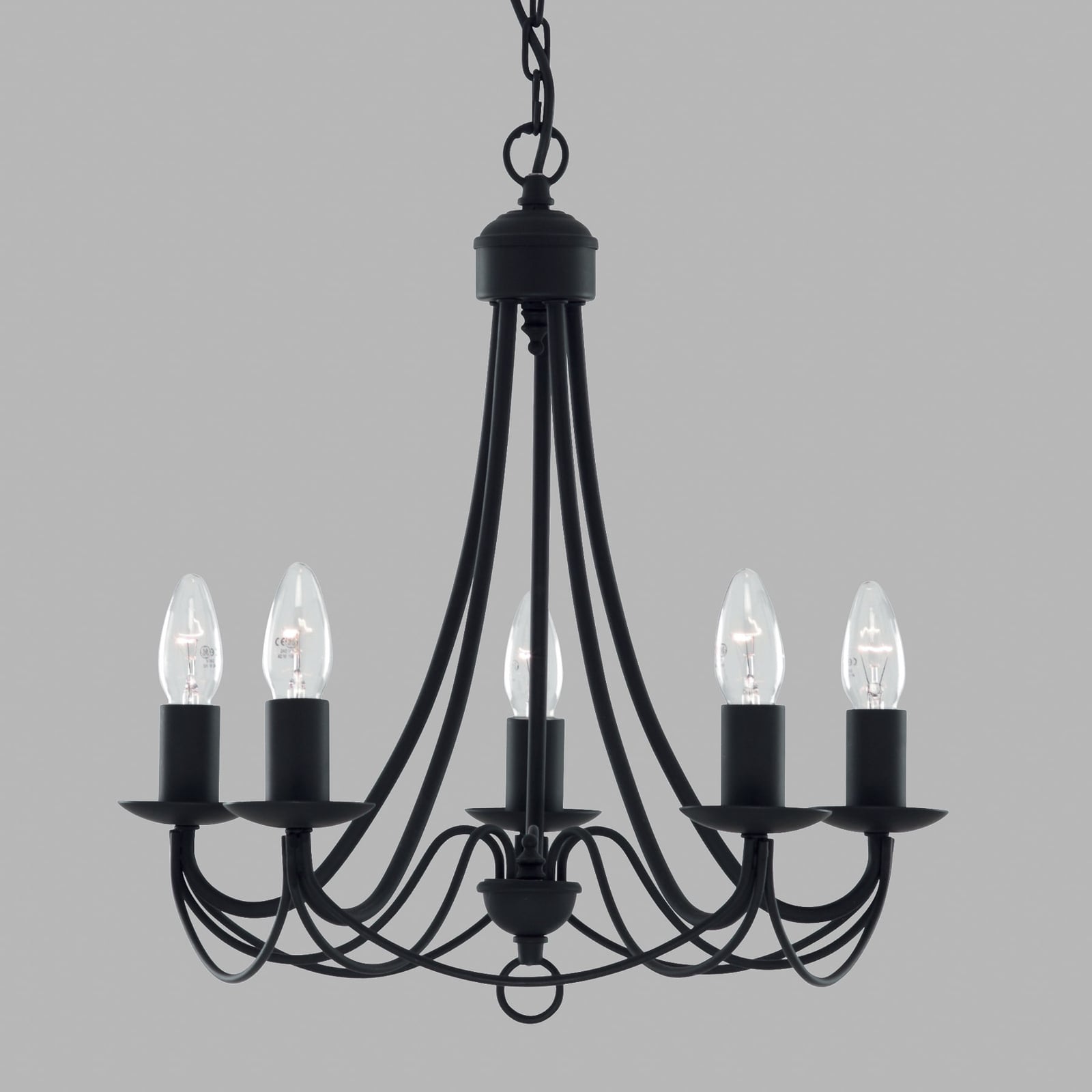 Detalj av Lysekrone Maypole 5-armet matt svart metall dimbar Ø46 cm