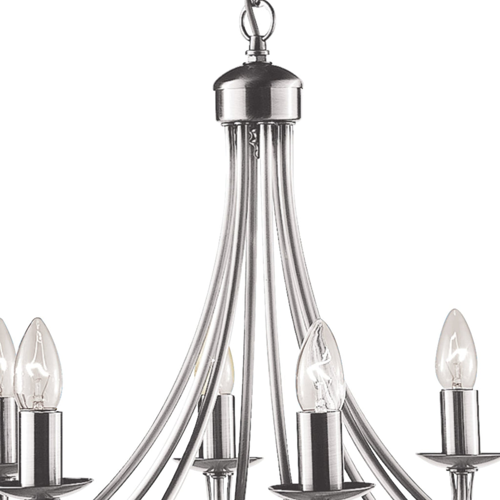 Nærbilde av Lysekrone Maypole 8-armet dimbar satin sølv Ø60 cm metallfinish