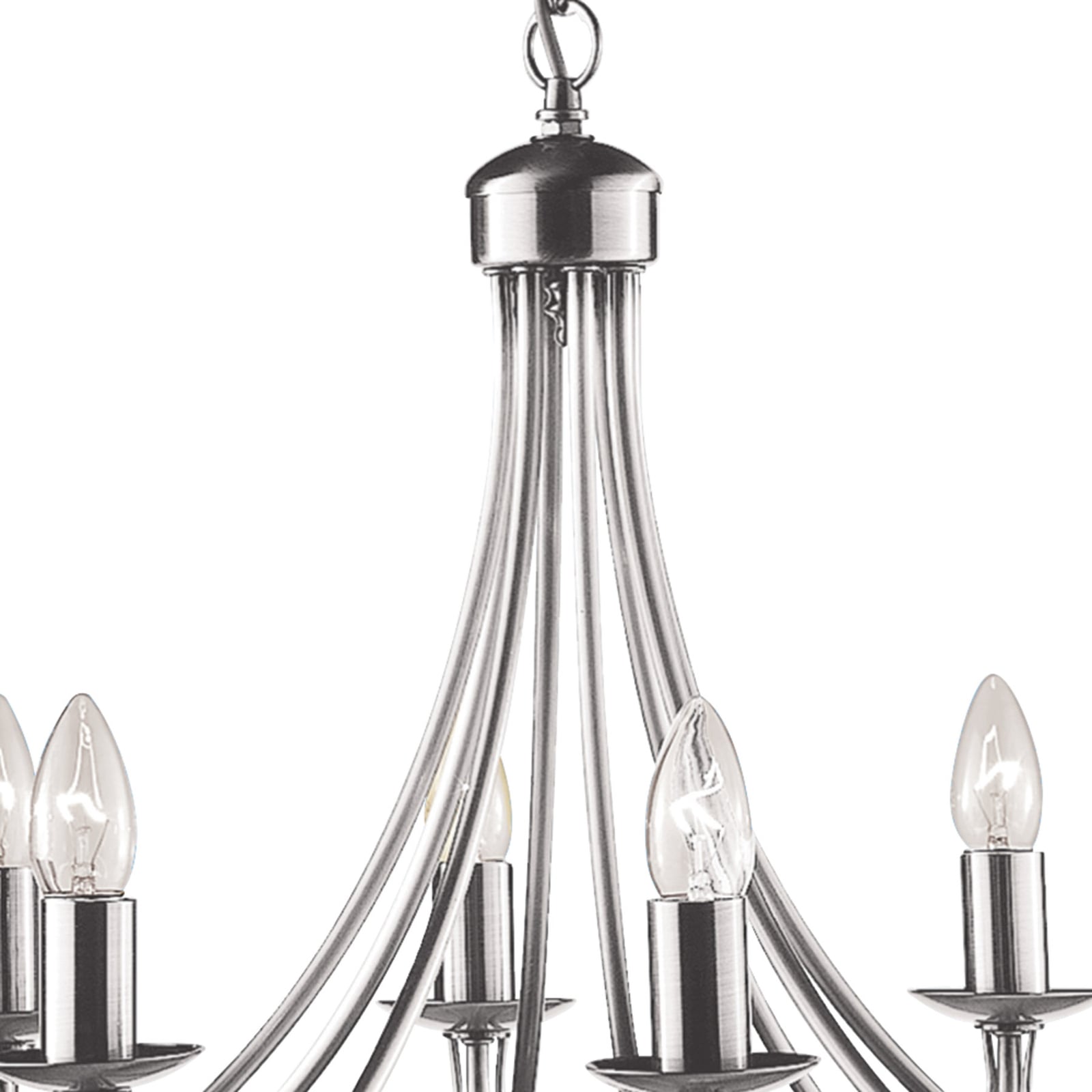 Nærbilde av Lysekrone Maypole 8-armet dimbar satin sølv Ø60 cm metallfinish