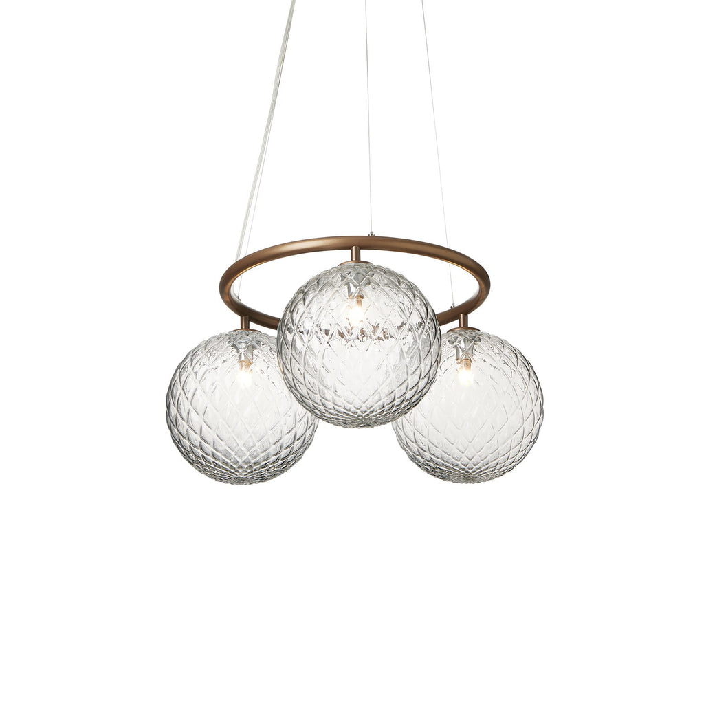 Lysekrone Miira 3 Circular bronse klart glass nærbilde av lyspærer