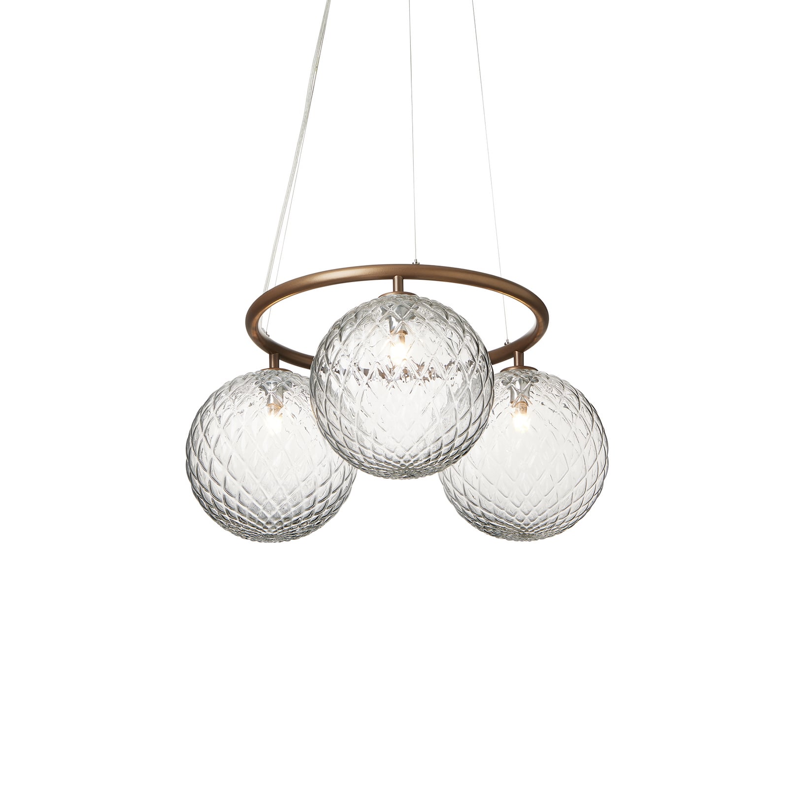 Lysekrone Miira 3 Circular bronse klart glass nærbilde av lyspærer
