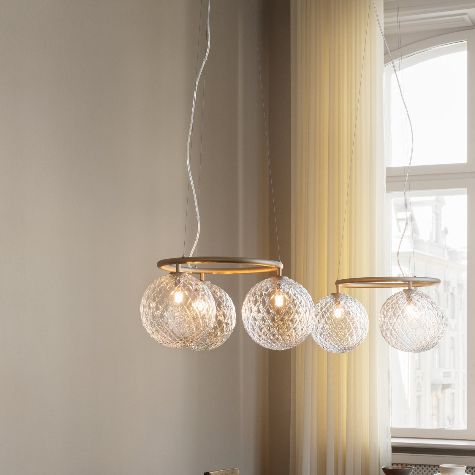 Lysekrone Miira 3 Circular messing klart glass Ø54 cm bakside