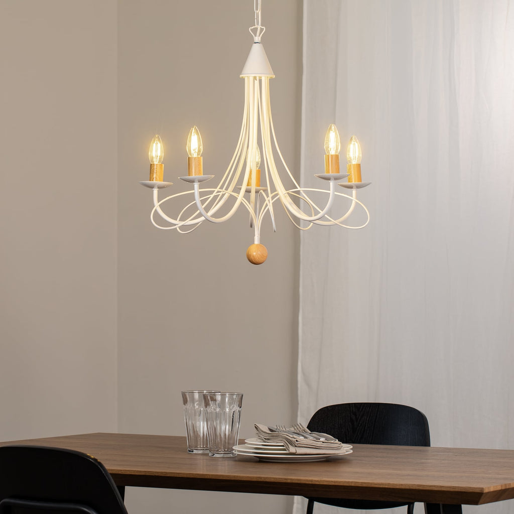 Lysekrone Milvia 5-armet hvit/trefarget metall bakside