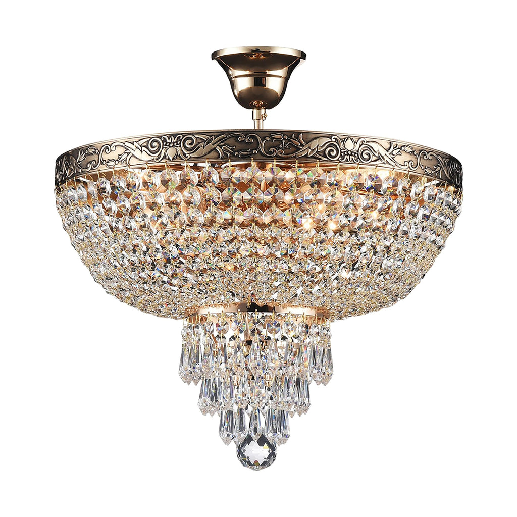 Lysekrone Palace 5-lys krystallglass gull lysdetalj