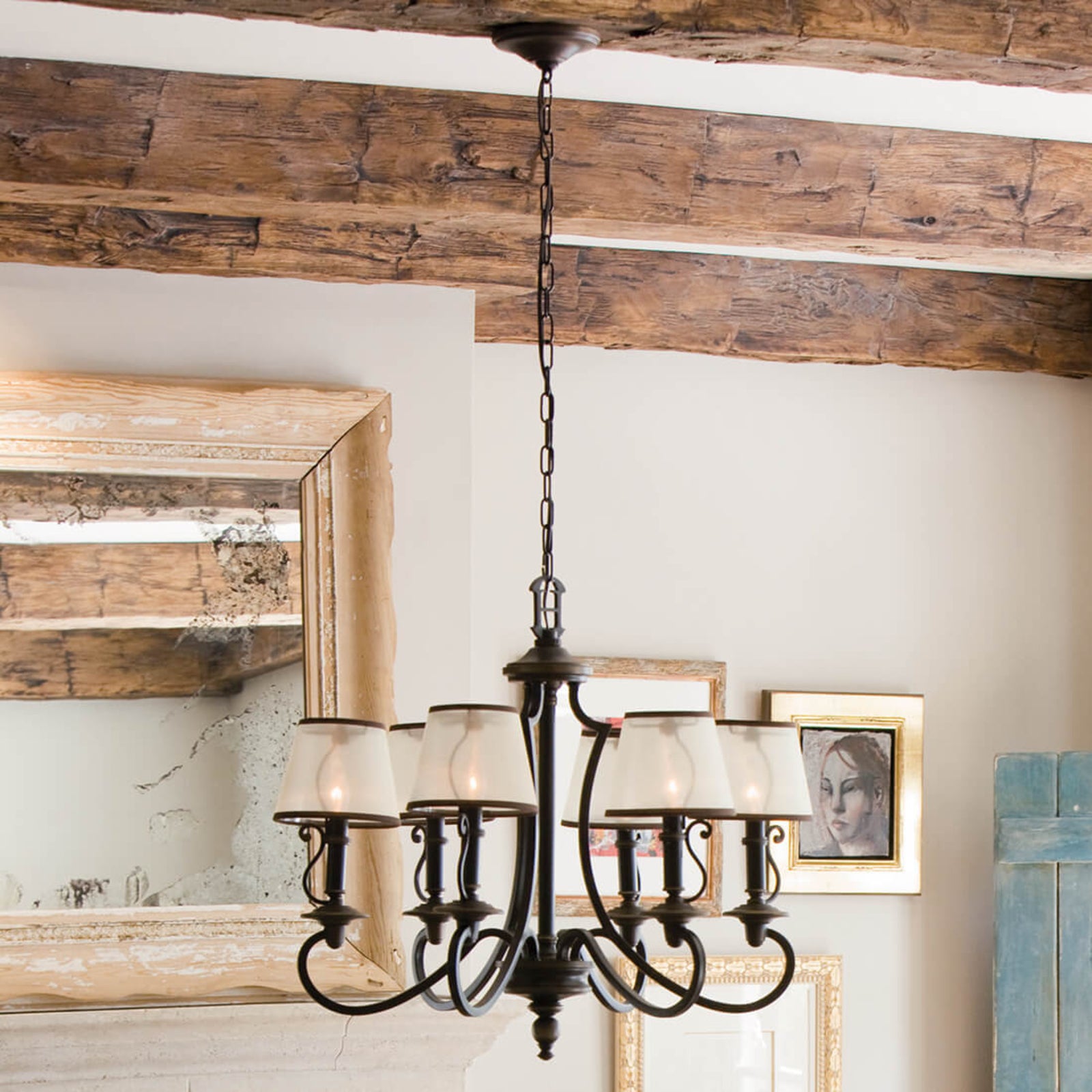 Detalj av Lysekrone Plymouth 6-lys bronse organza dimbar