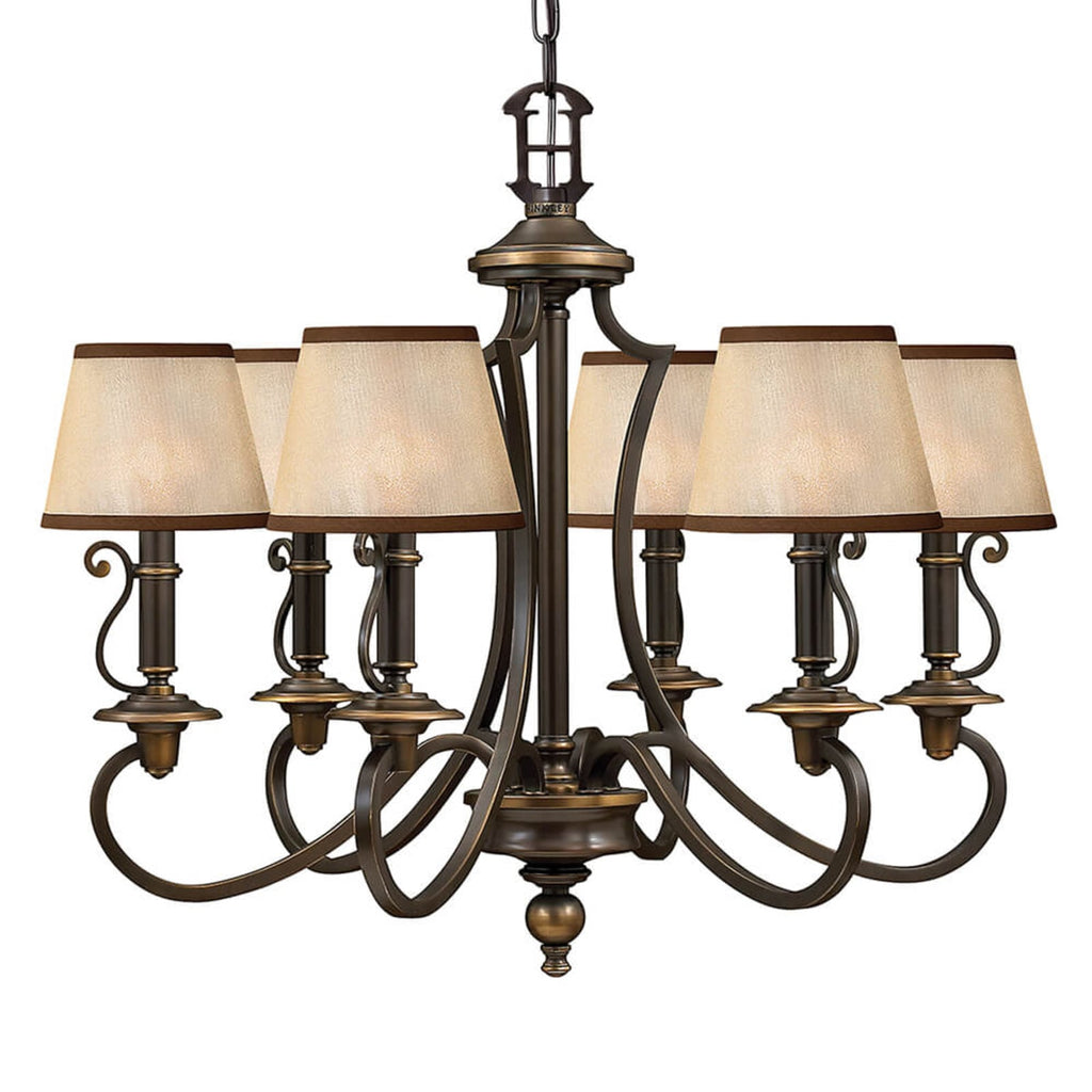 Lysekrone Plymouth 6-lys bronse organza dimbar foran