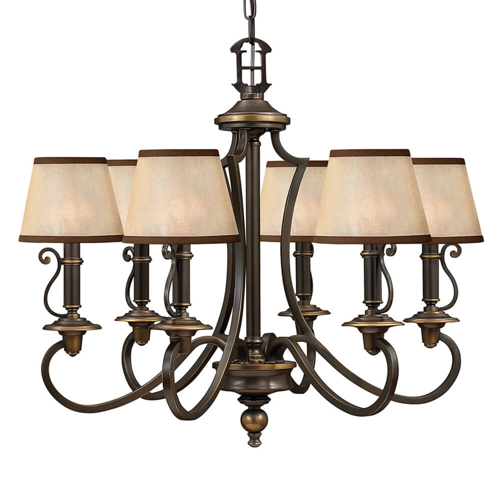 Lysekrone Plymouth 6-lys bronse organza dimbar foran