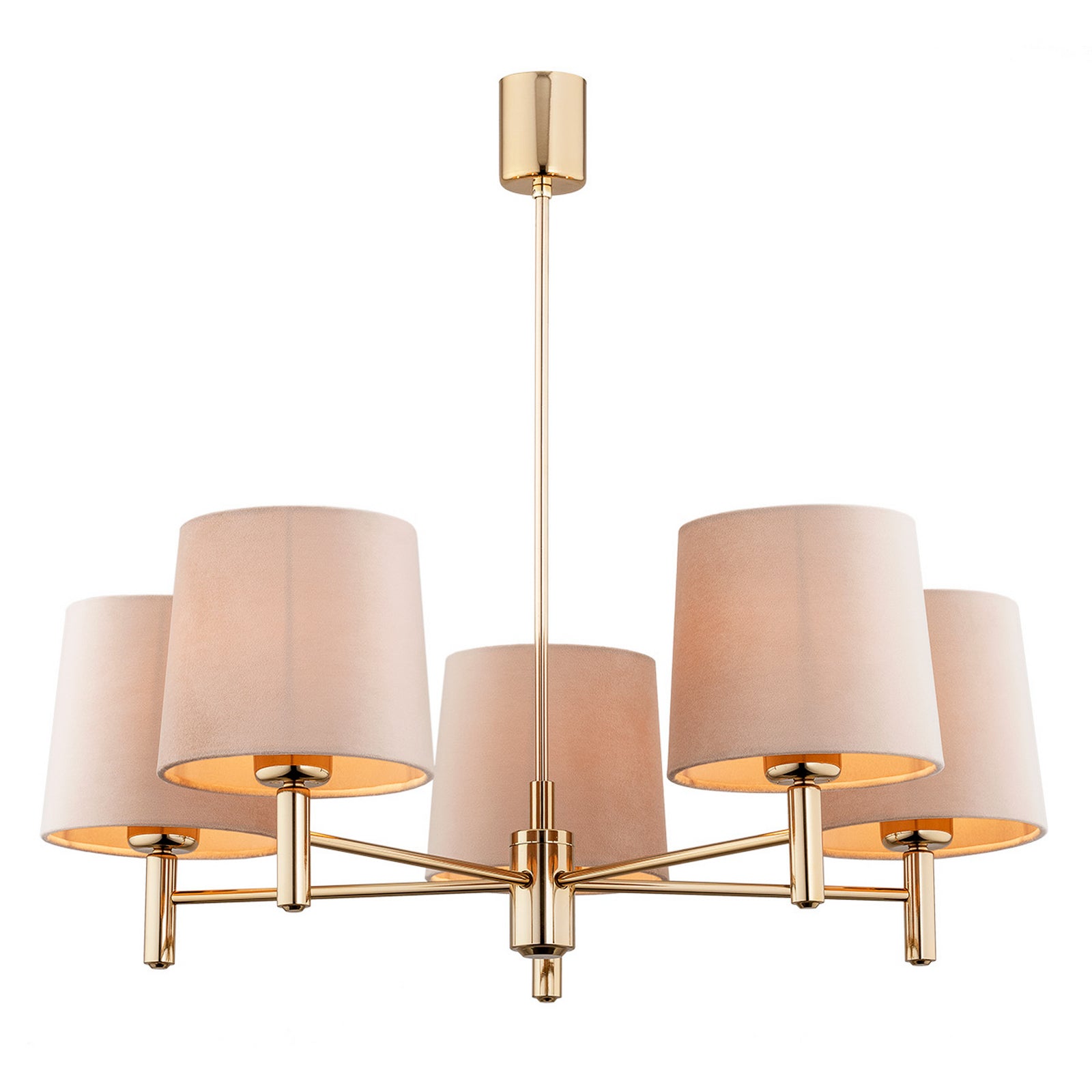 Lysekrone Polo 5-lys beige messing velur dimbar nærbilde