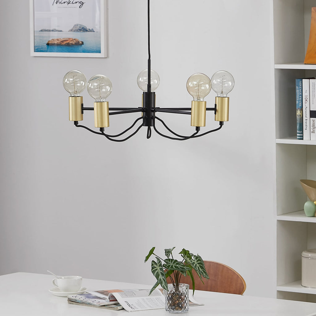 Lysekrone Prospa 5-lys svart og messing Ø55 cm bakside