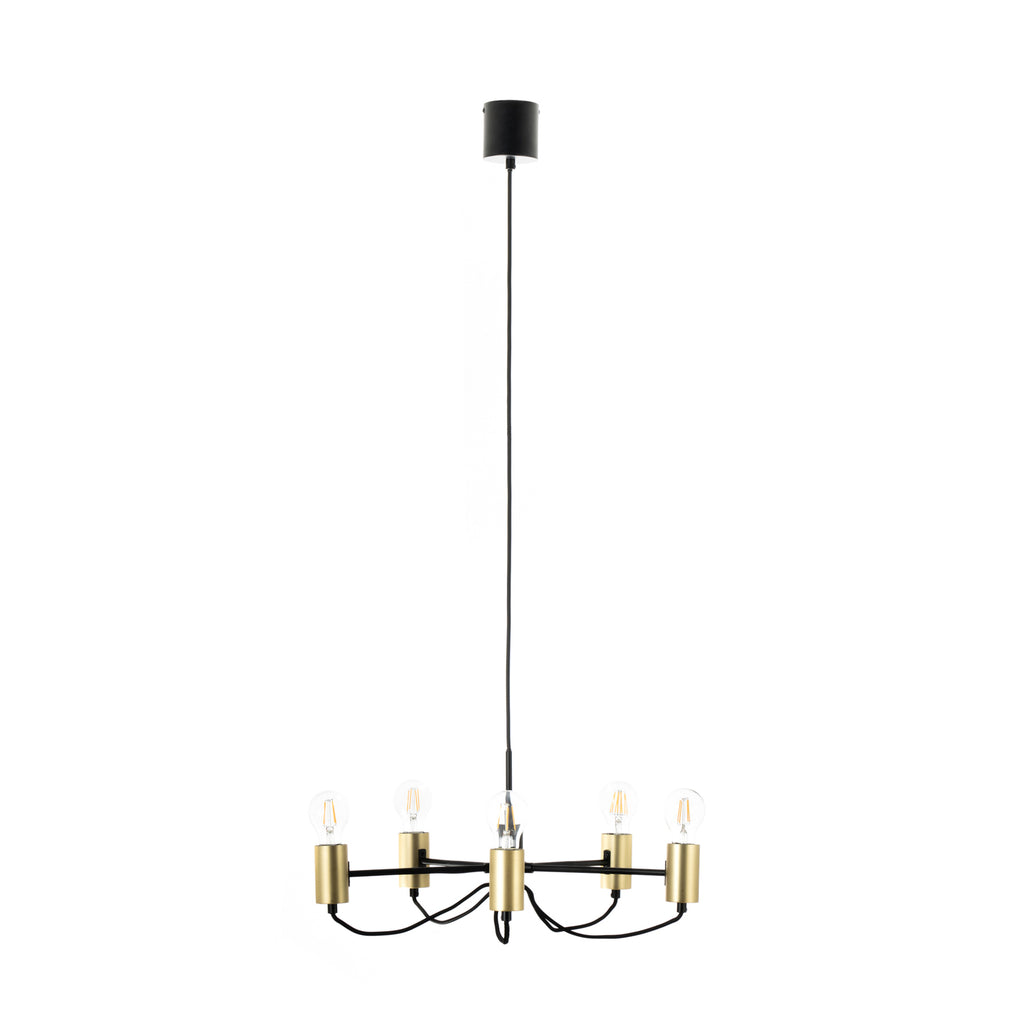 Lysekrone Prospa 5-lys svart og messing Ø55 cm detalj av messingfinish