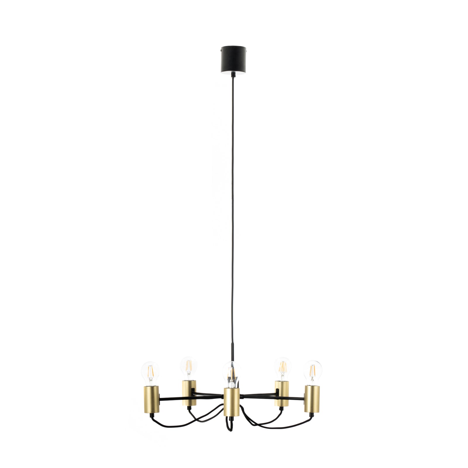 Lysekrone Prospa 5-lys svart og messing Ø55 cm detalj av messingfinish