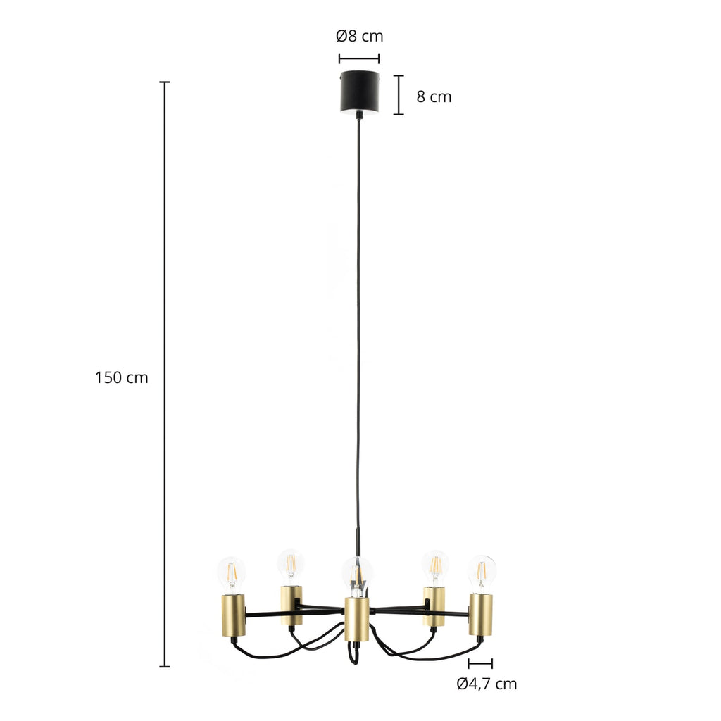 Lysekrone Prospa 5-lys svart og messing Ø55 cm montert i rom