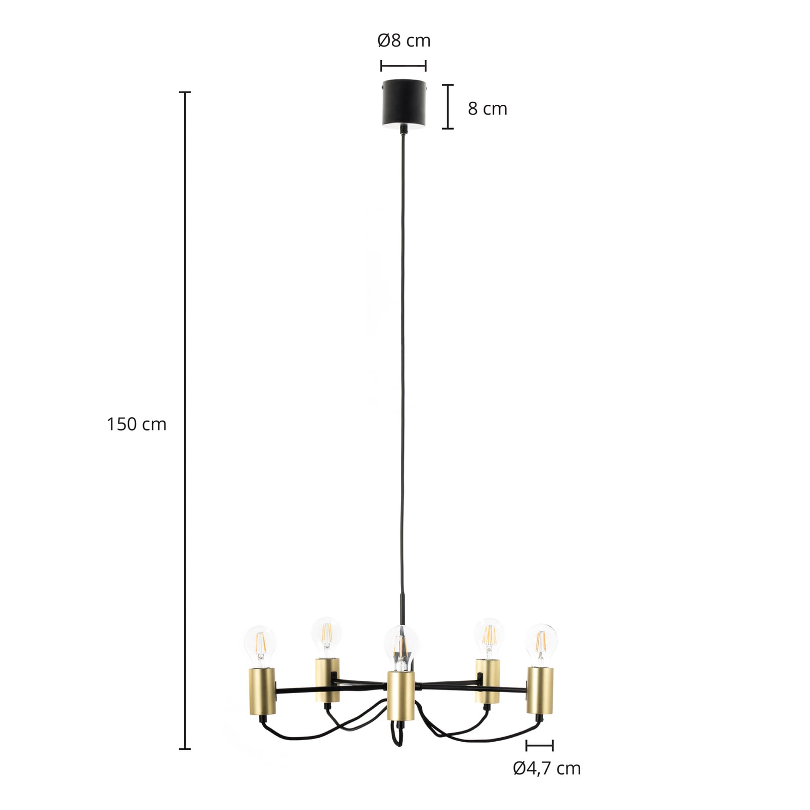 Lysekrone Prospa 5-lys svart og messing Ø55 cm montert i rom