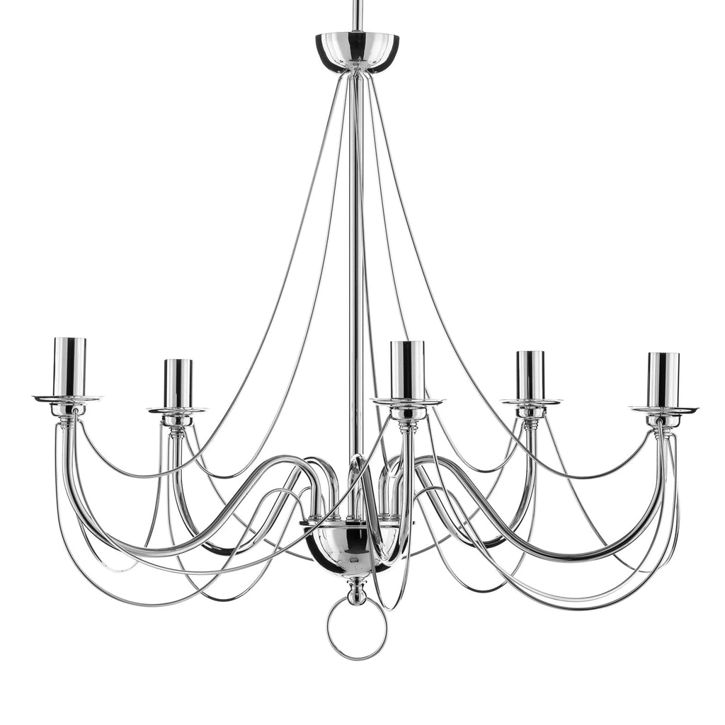 Lysekrone Retro 6-armet sølv metall Ø70 cm dimbar E14 - Domiluce sideprofil