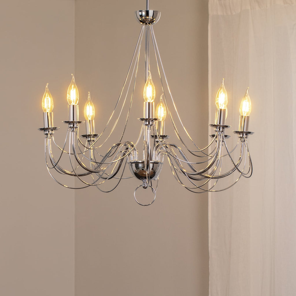 Lysekrone Retro 8-lys dimbar krom Ø70 cm E14 forfra