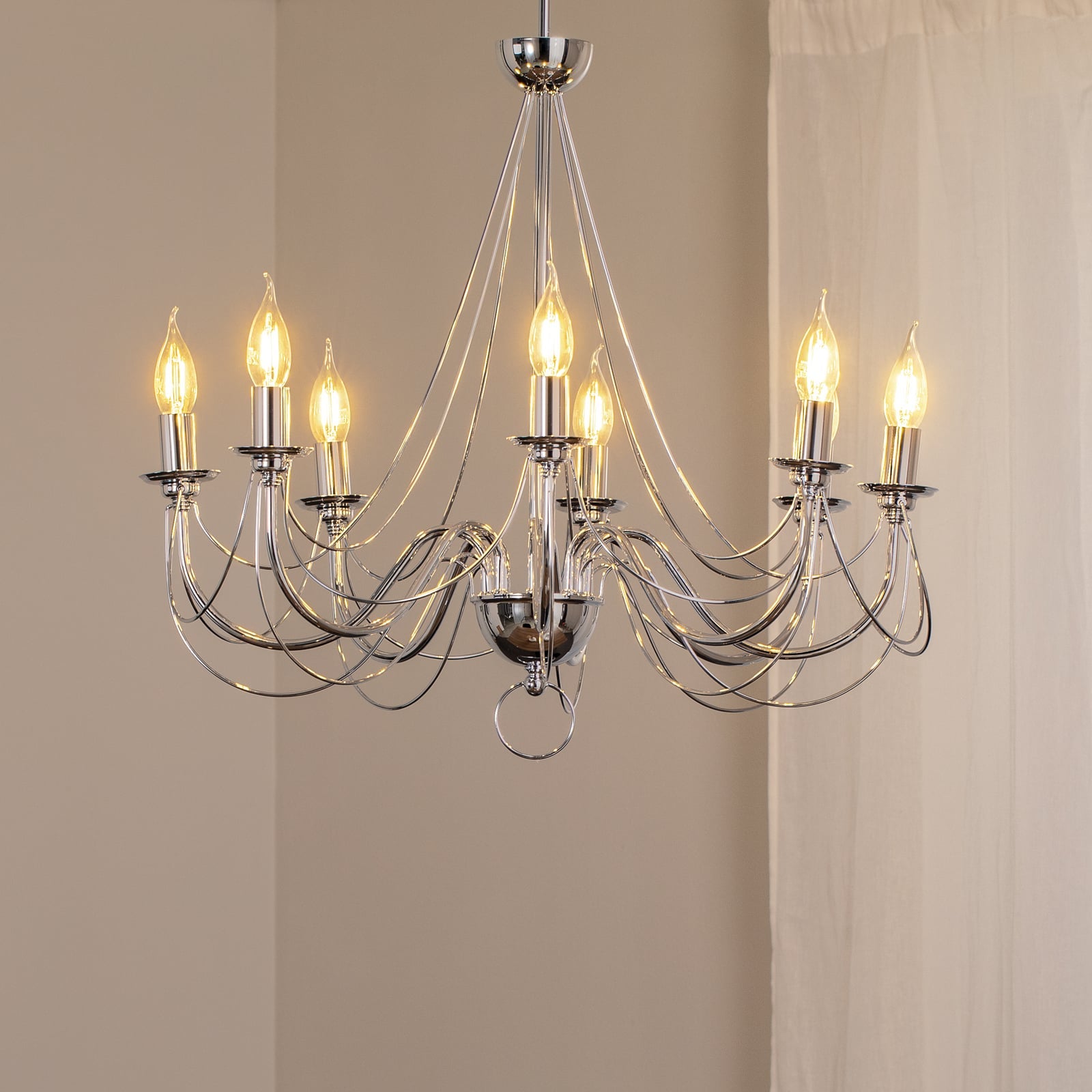 Lysekrone Retro 8-lys dimbar krom Ø70 cm E14 forfra