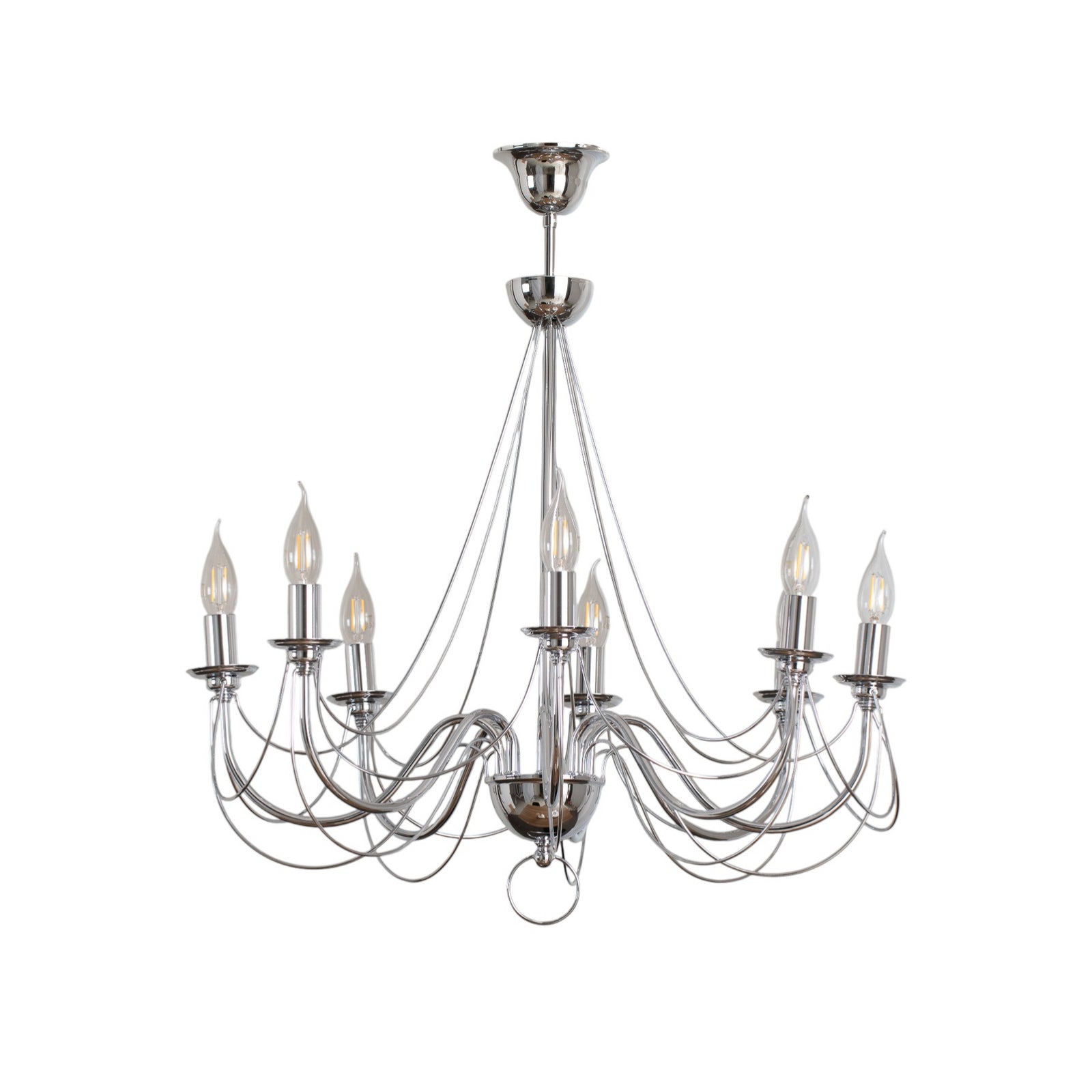 Lysekrone Retro 8-lys dimbar krom Ø70 cm E14 montert i rom