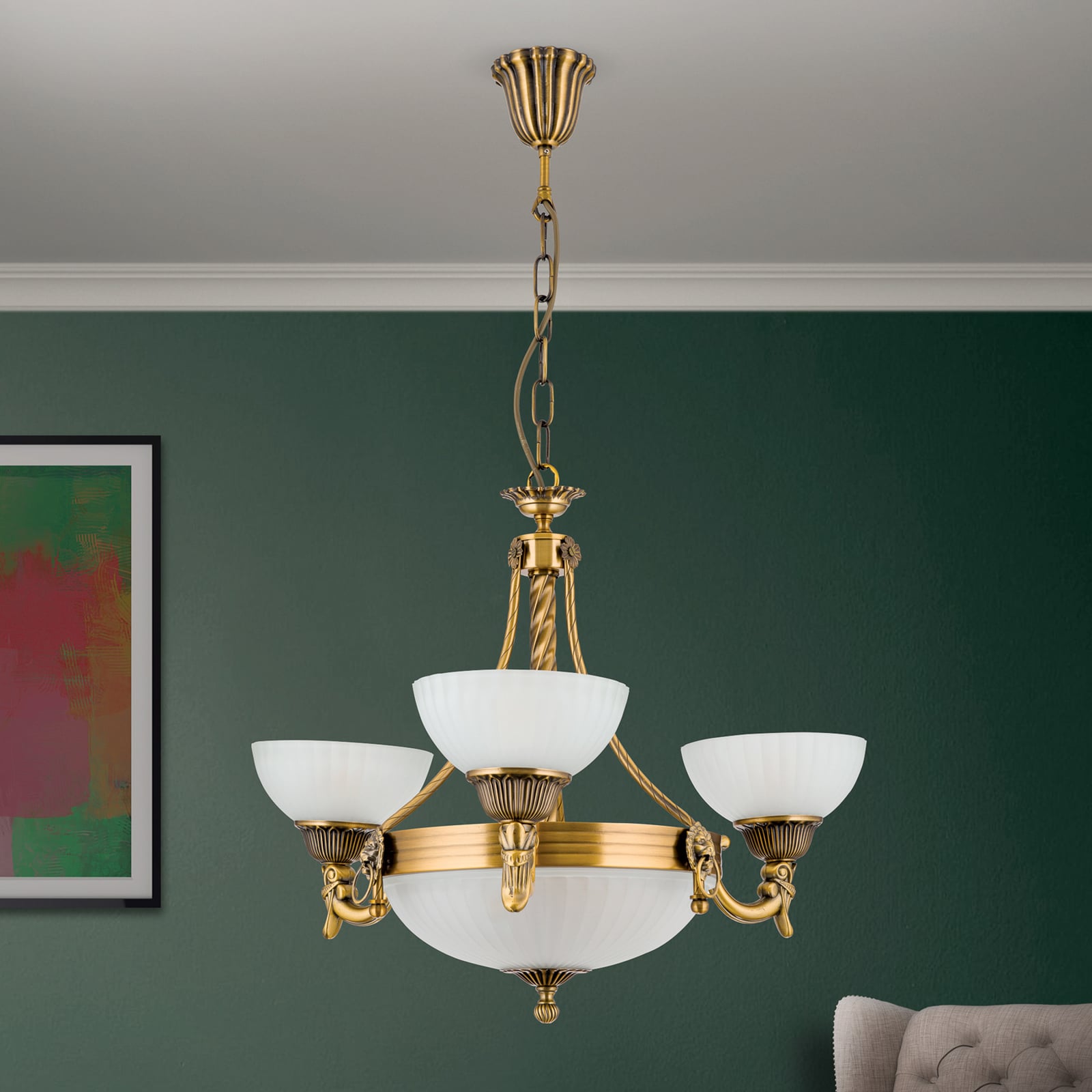 Lysekrone Rocca klassisk 6-lys bronse metall og glass bakside