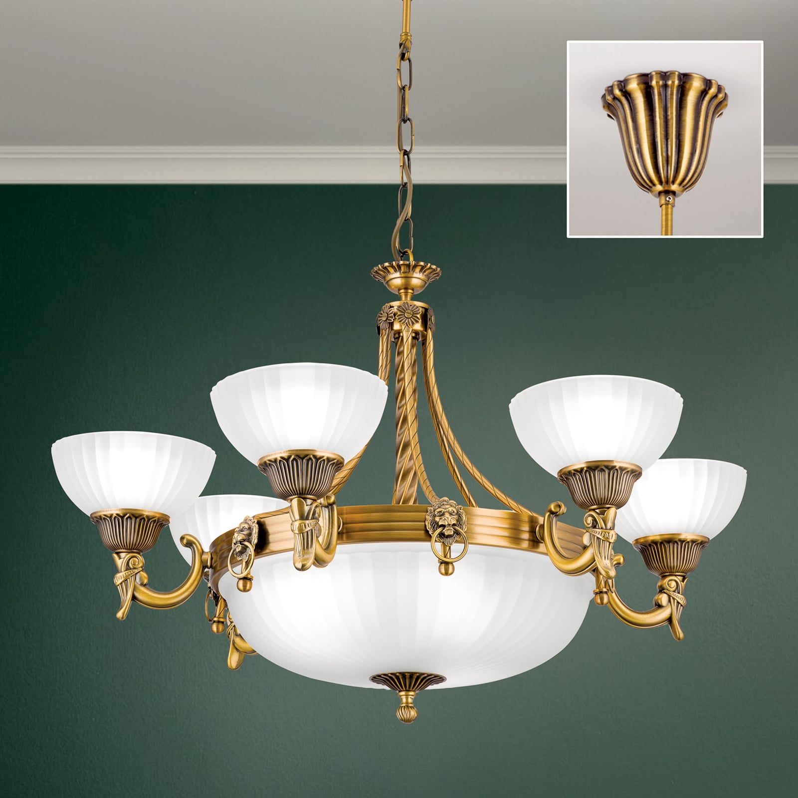 Sideprofil av Lysekrone Rocca klassisk 9-lys bronse glass Ø75 cm