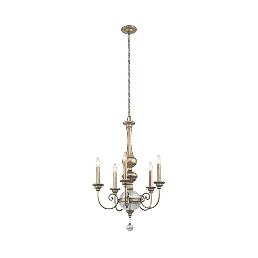 Lysekrone Rosalie 5-lys metall gull/hvit detalj av Mercury-glas