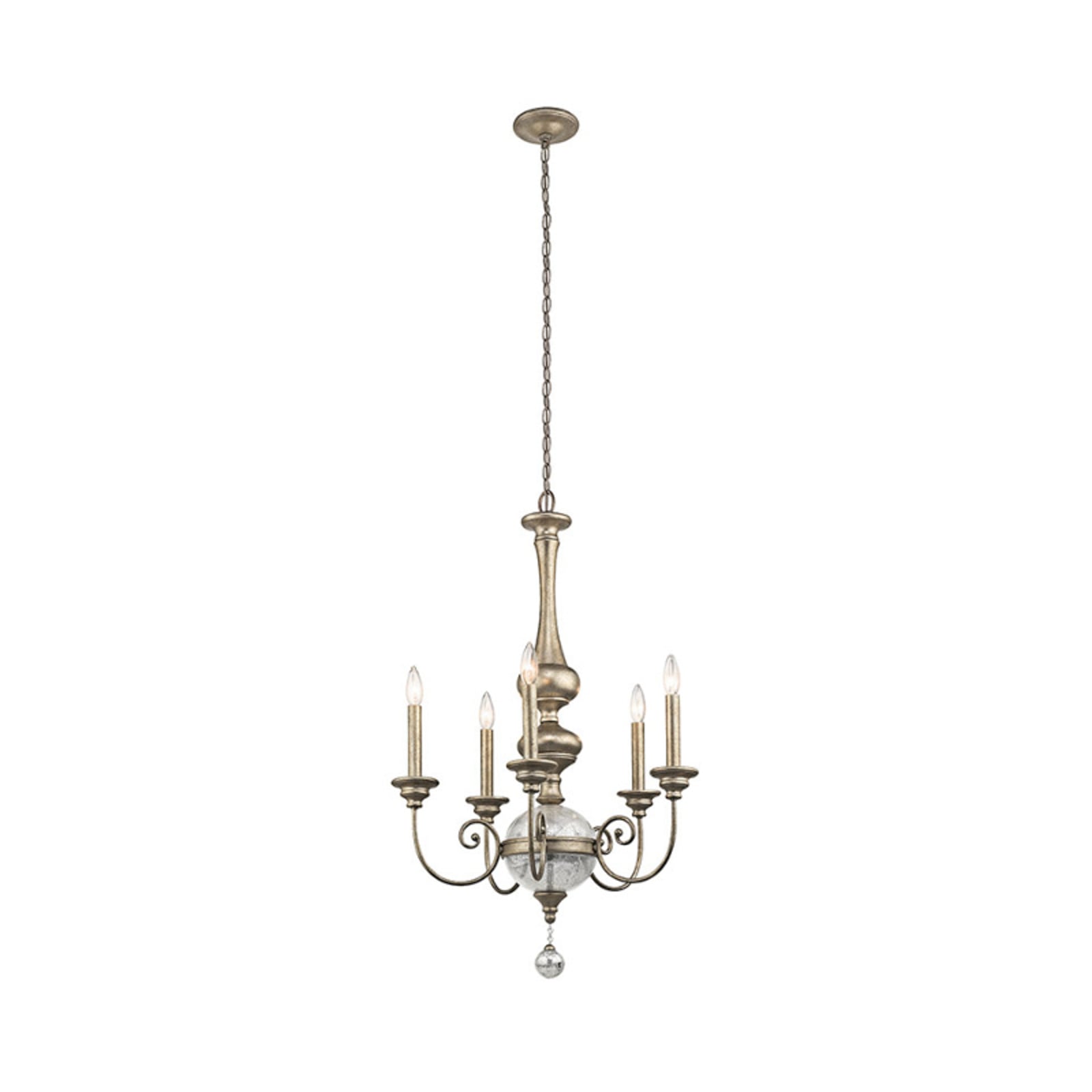 Lysekrone Rosalie 5-lys metall gull/hvit detalj av Mercury-glas