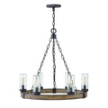 Lysekrone Sawyer 6-lys dimbar trefarget stål/glass Ø61 cm forfra