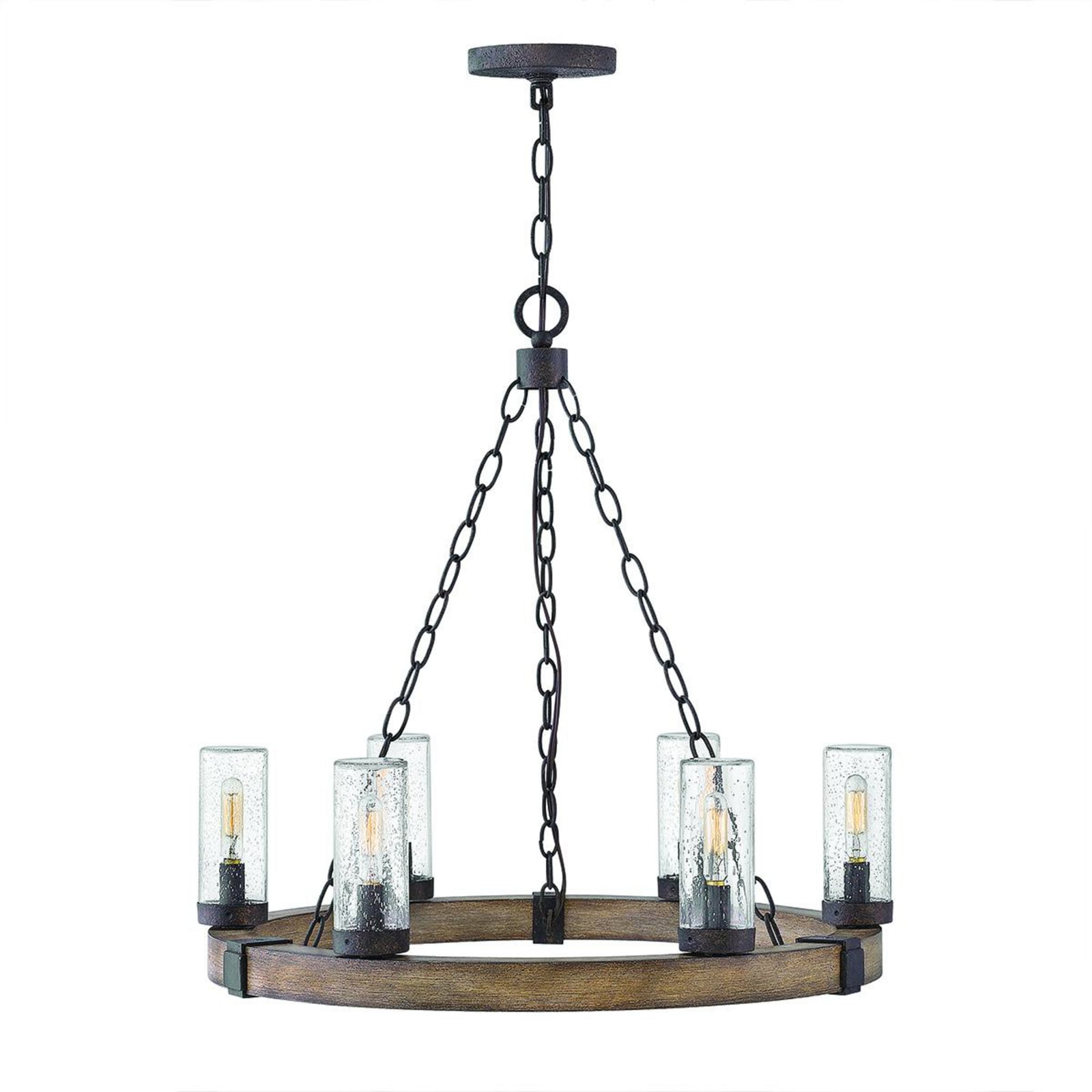 Lysekrone Sawyer 6-lys dimbar trefarget stål/glass Ø61 cm forfra