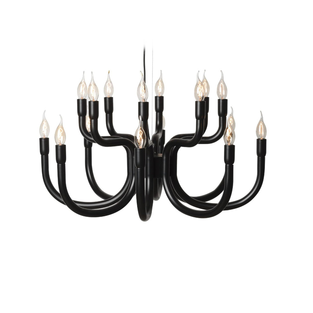 Lysekrone Snoob 20-lys svart aluminium forfra