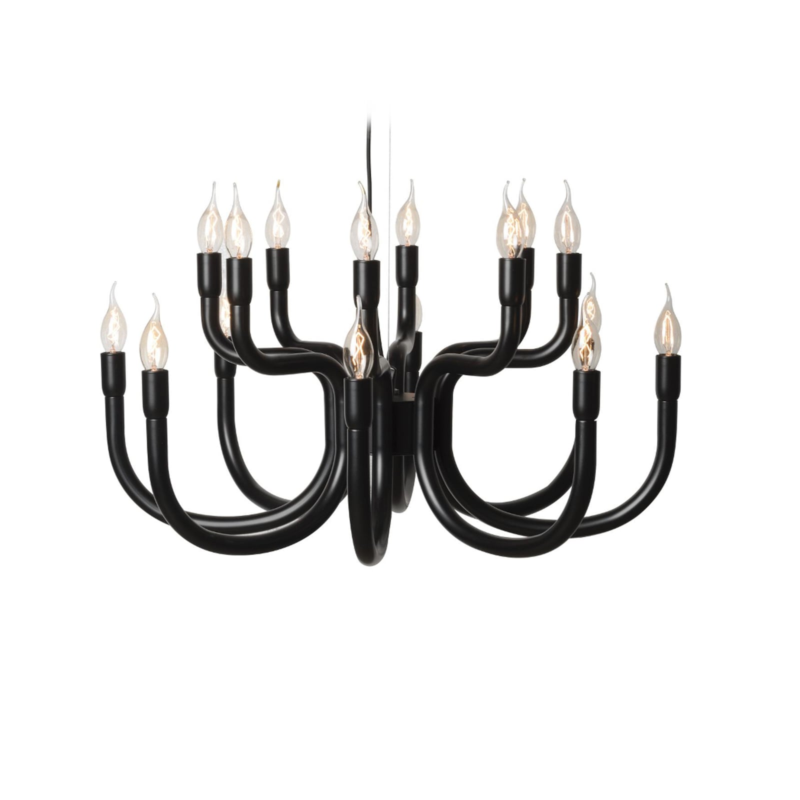 Lysekrone Snoob 20-lys svart aluminium forfra