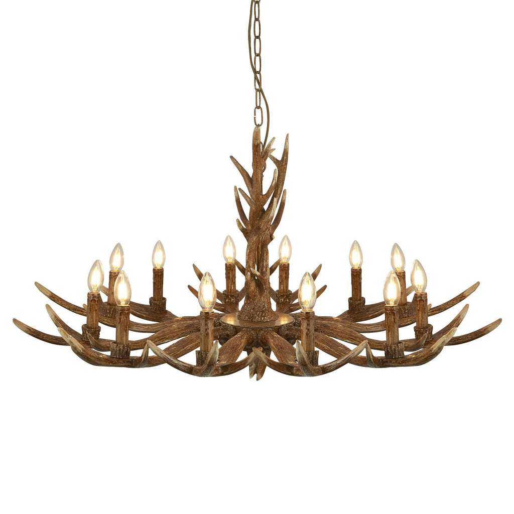 Lysekrone Stag gevir-design 12-lys brun bakside