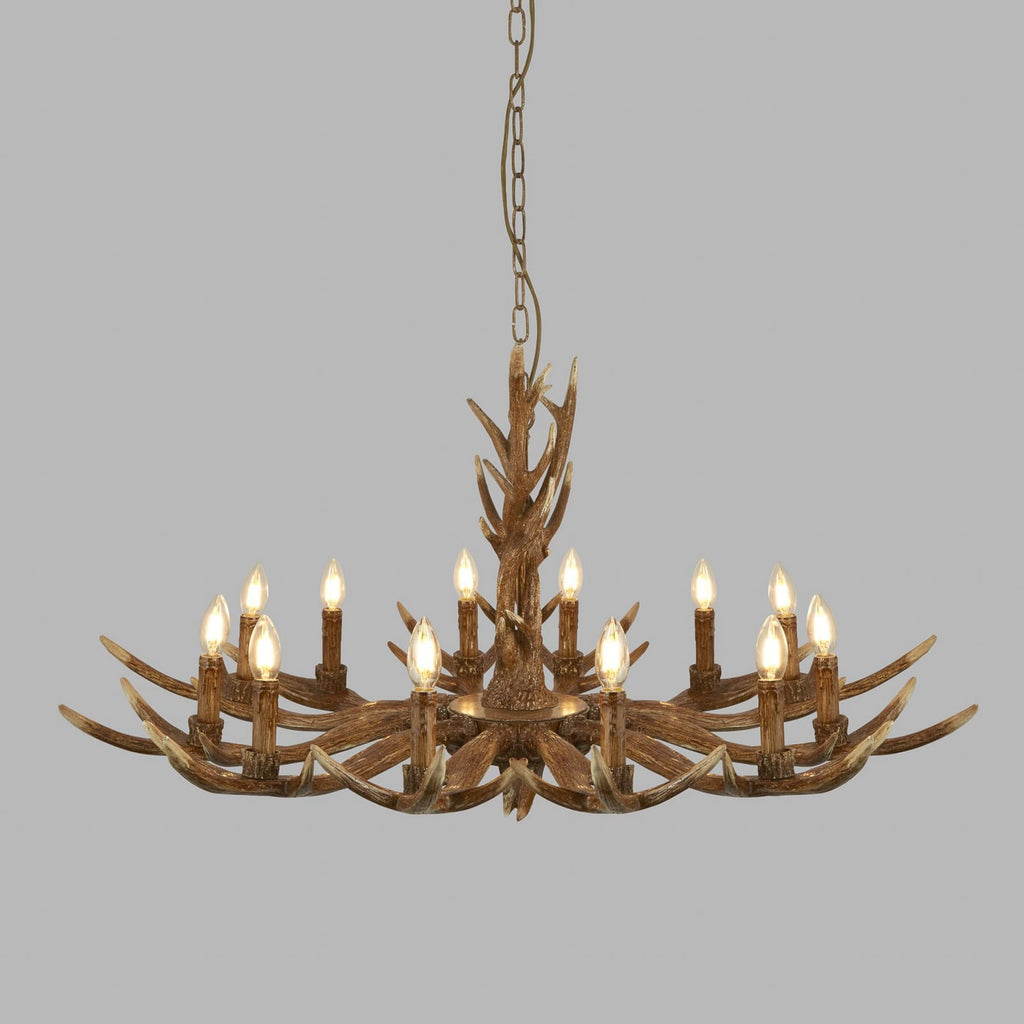 Lysekrone Stag gevir-design 12-lys brun detalj av armer