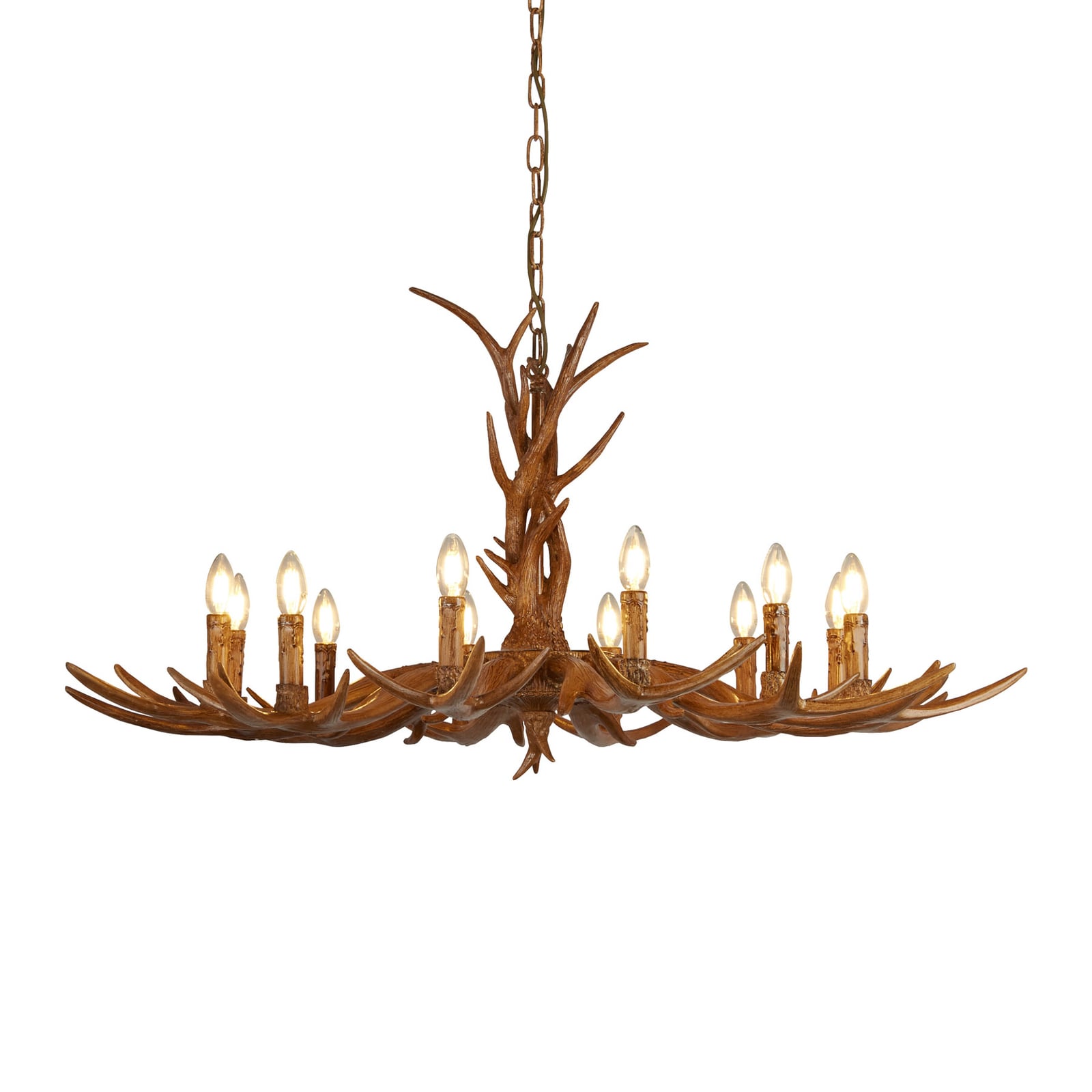Lysekrone Stag gevir-design 12-lys brun montert i rom