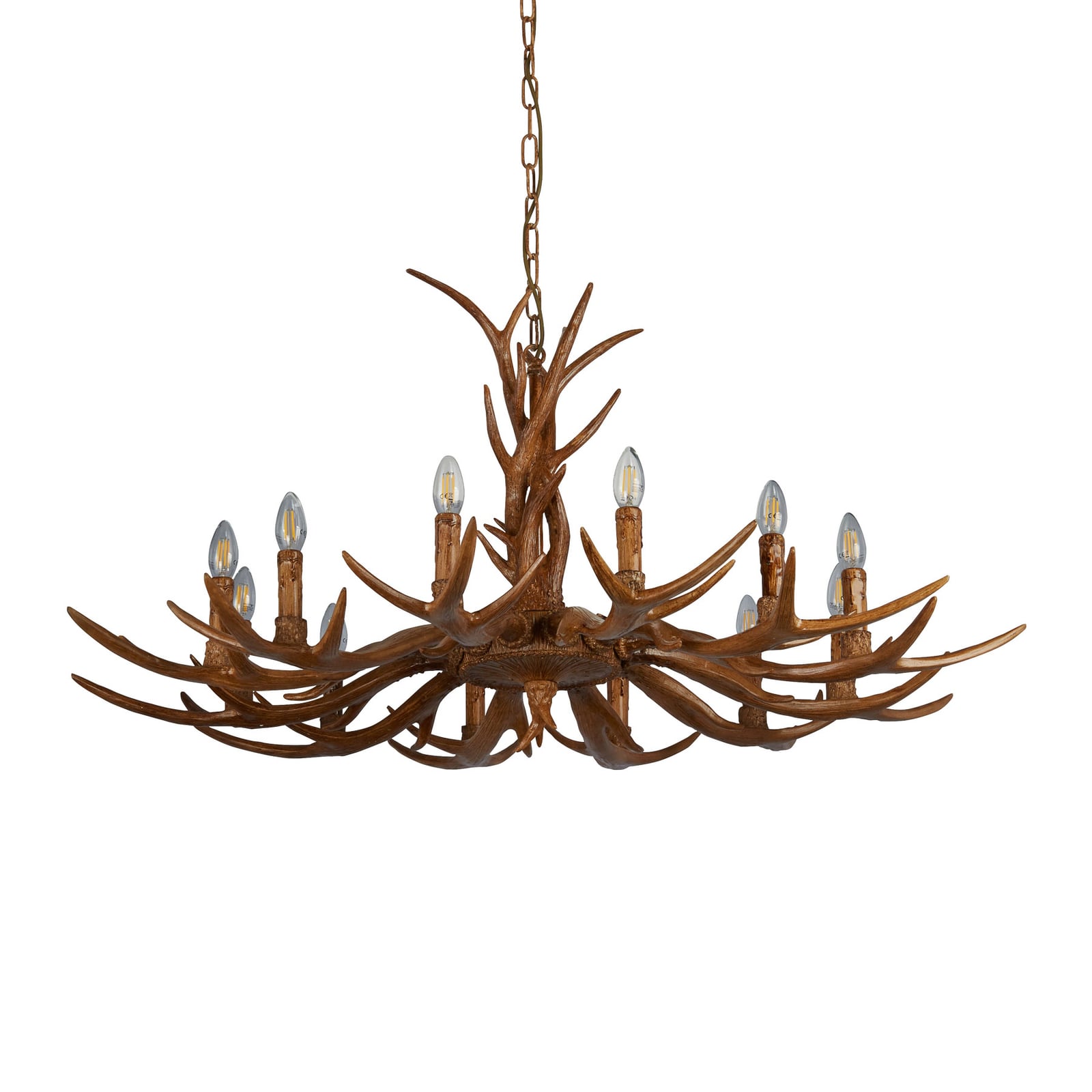 Lysekrone Stag gevir-design 12-lys brun sideprofil