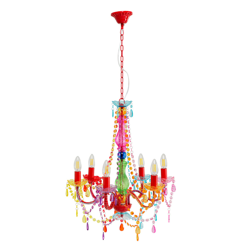 Lysekrone Starlight Rainbow 6-lys akryl Ø55 cm sett forfra