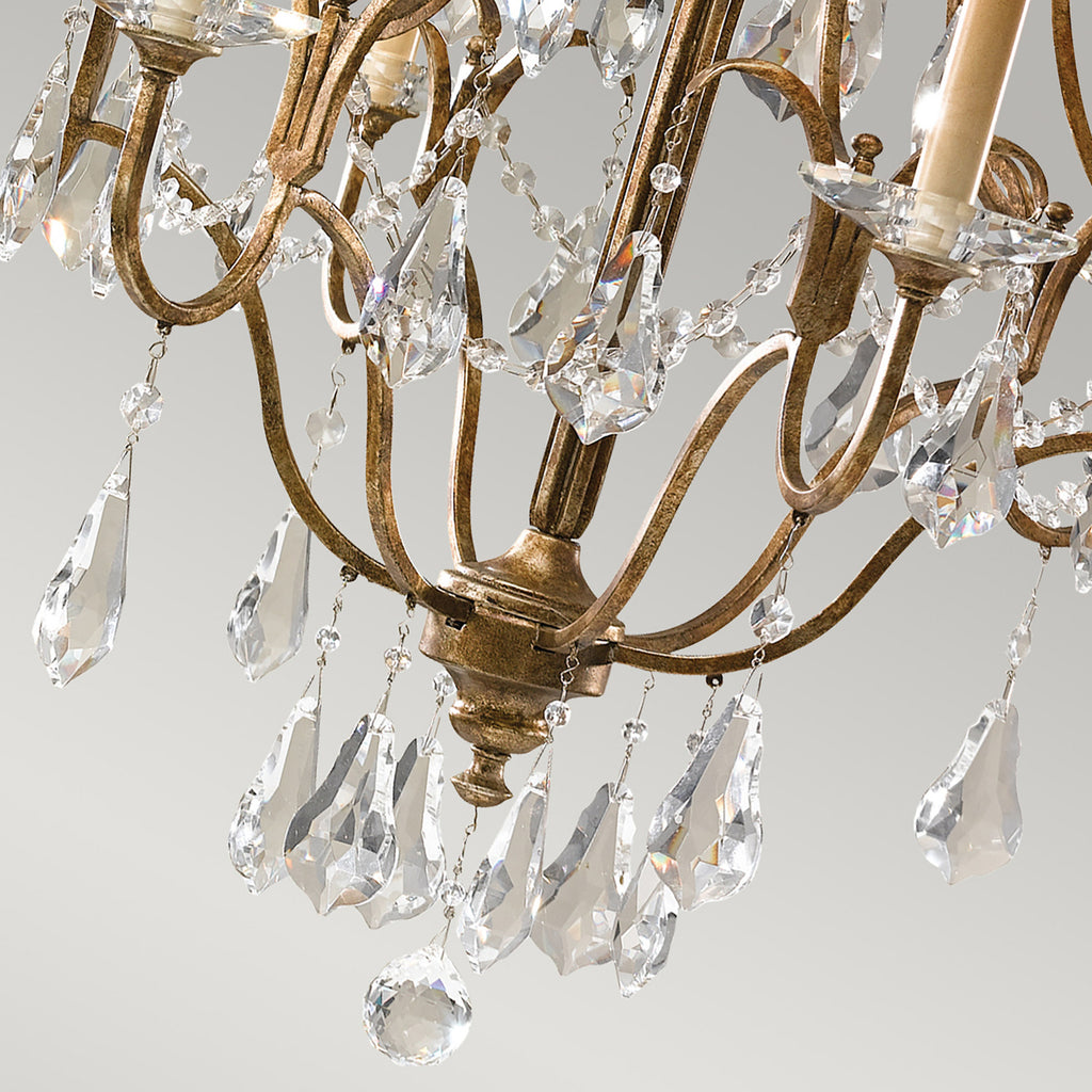 Lysekrone Valentina 6-lys dimbar bronse krystall detalj
