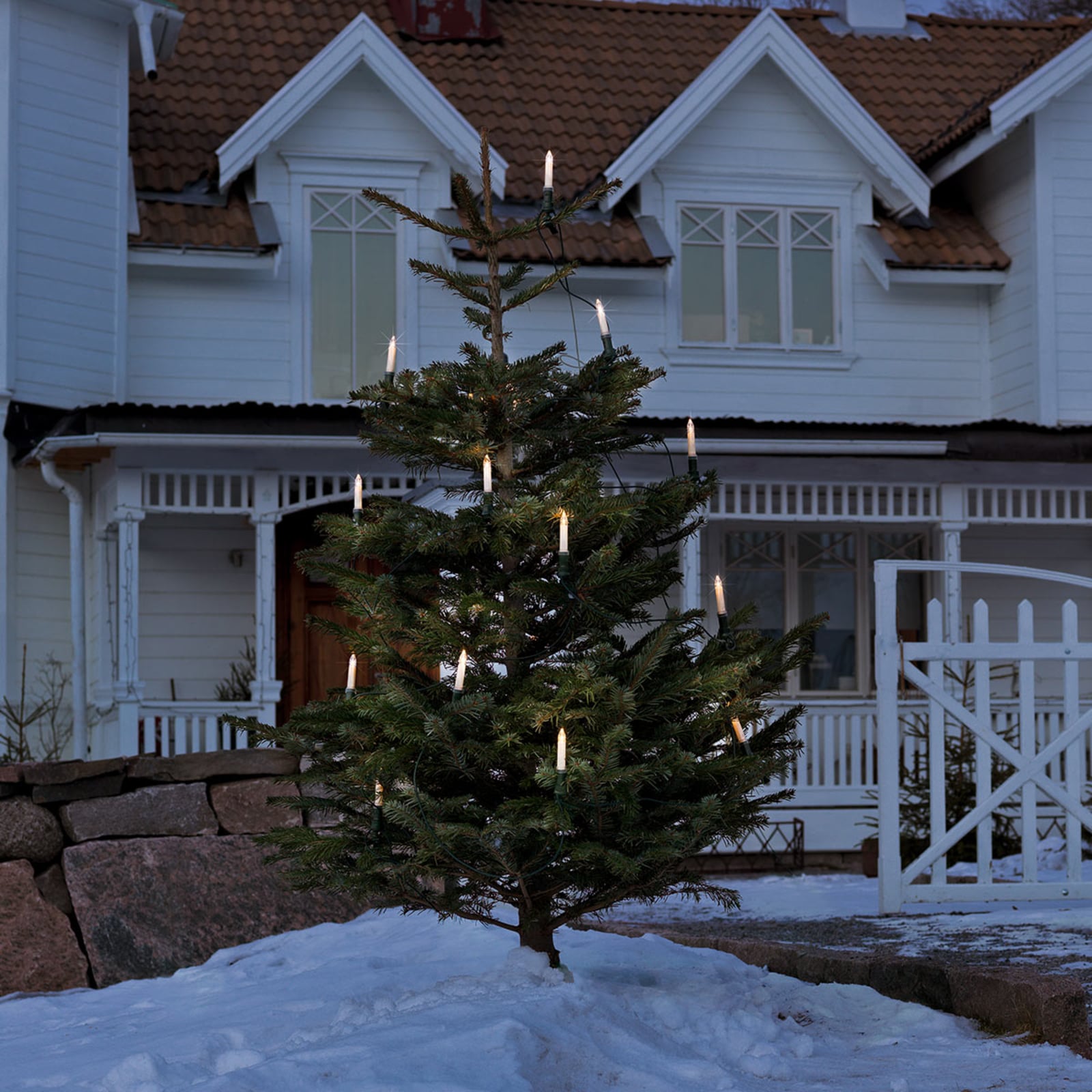 Lyslenke med stearinlys for utendørs 16-lys 12 m IP44 - Konstsmide Christmas bakside
