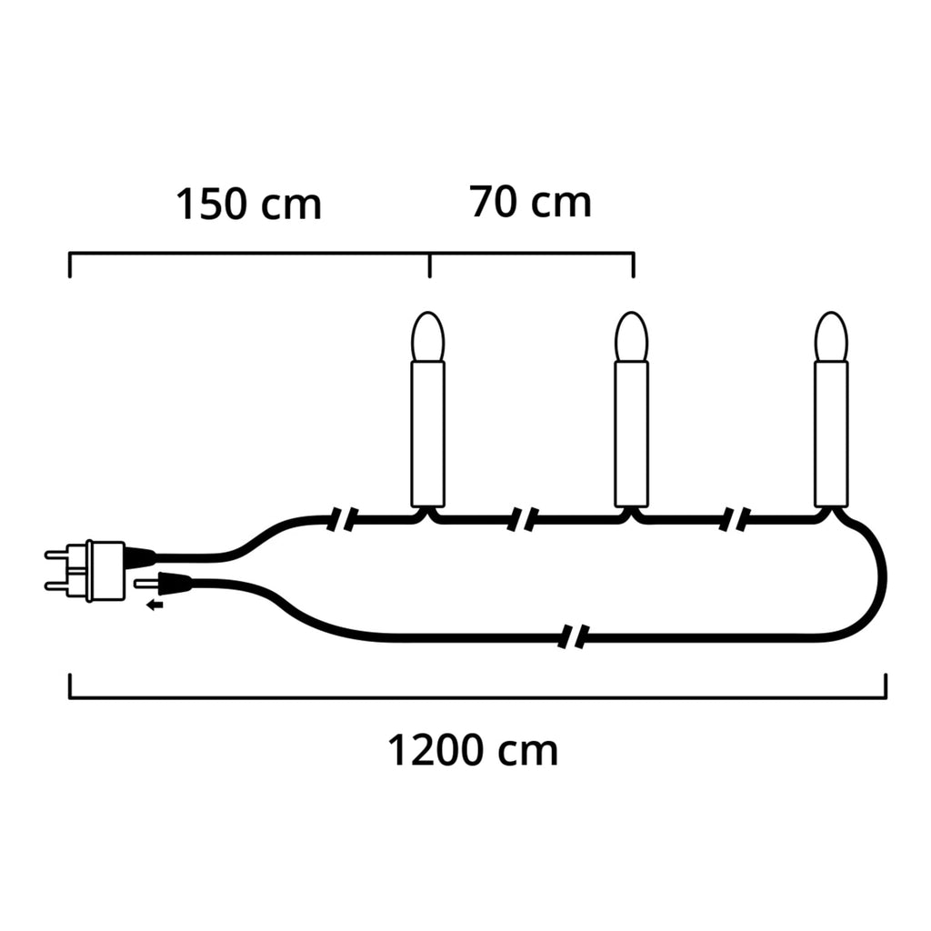 Detaljbilde av Lyslenke med stearinlys for utendørs 16-lys 12 m IP44 - Konstsmide Christmas