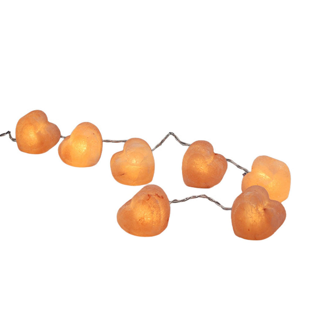 Detalj av saltkrystall-hjerter på lyslenke 8 LED ravfarget 110 cm Wagner Life