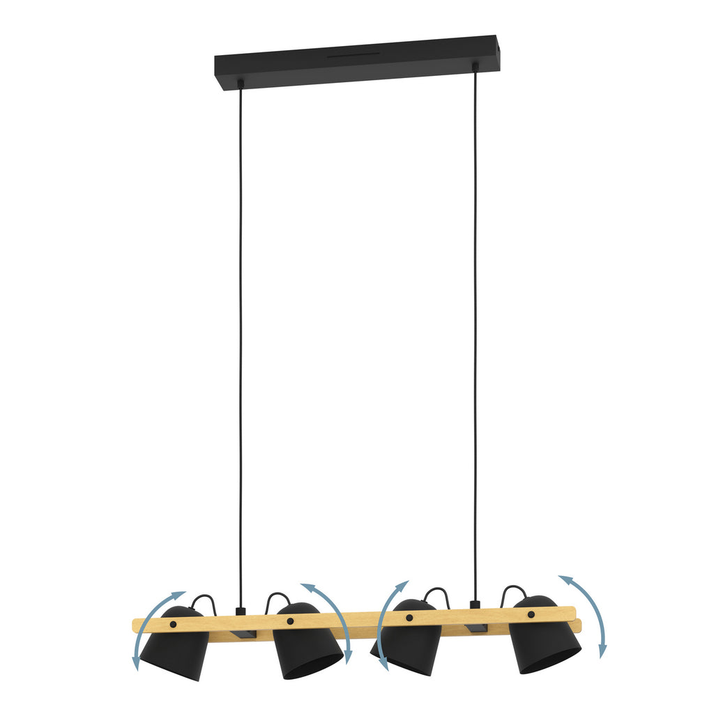 Sammenstilling av materialer i takspot Hornwood-Z 4-lys LED dimbar RGB CCT svart/tre
