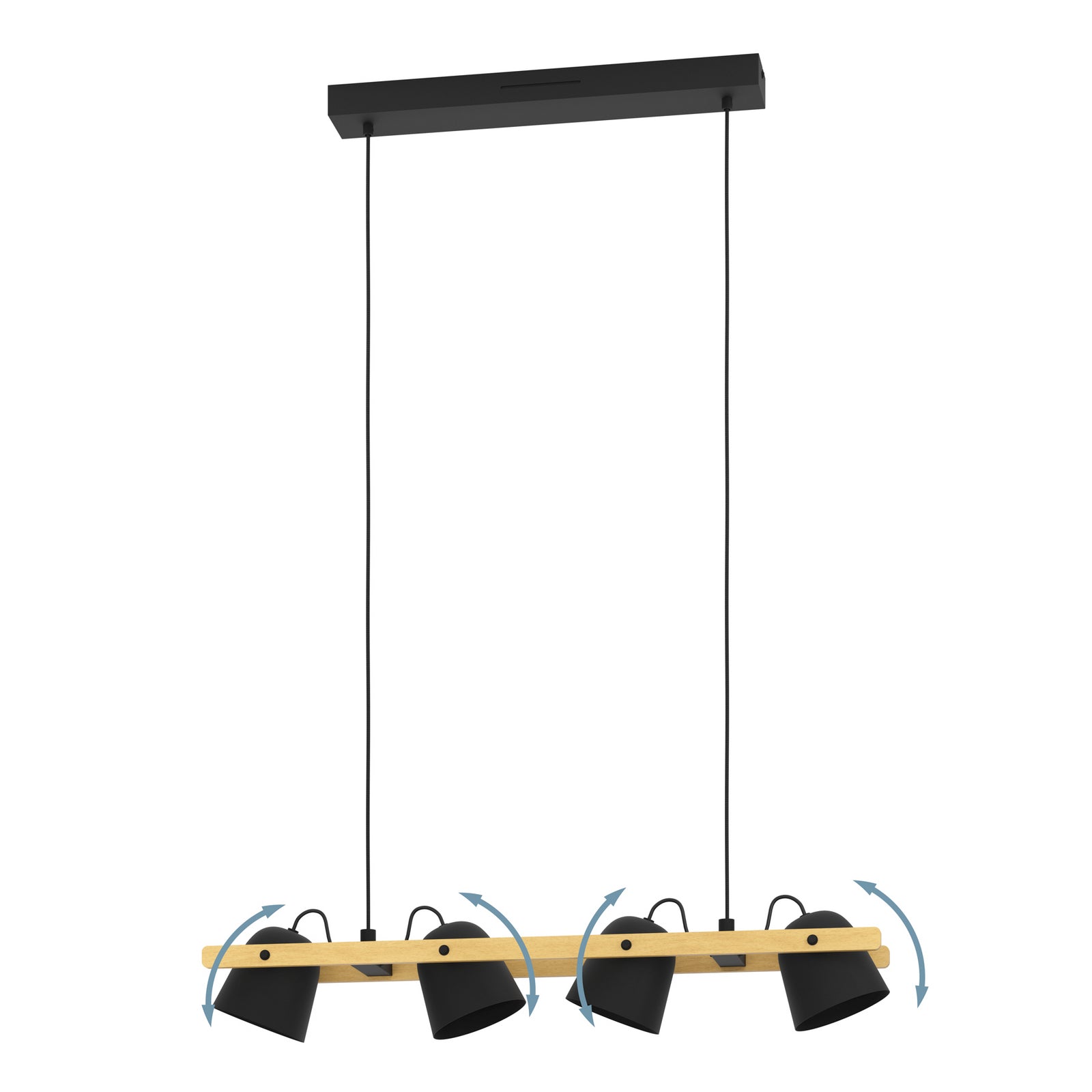Sammenstilling av materialer i takspot Hornwood-Z 4-lys LED dimbar RGB CCT svart/tre
