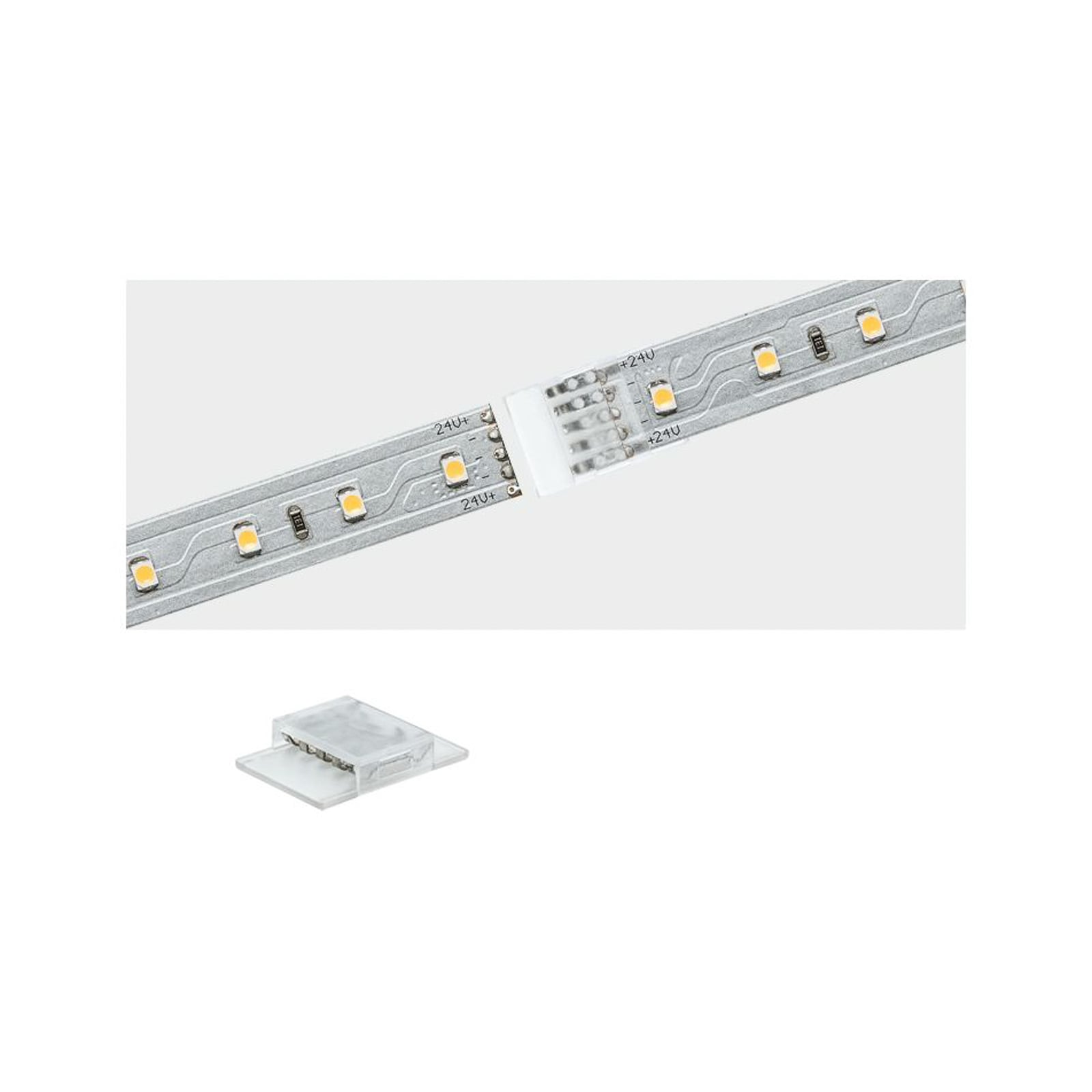 MaxLED clip-to-clip kobling hvit plast for LED-strip forfra
