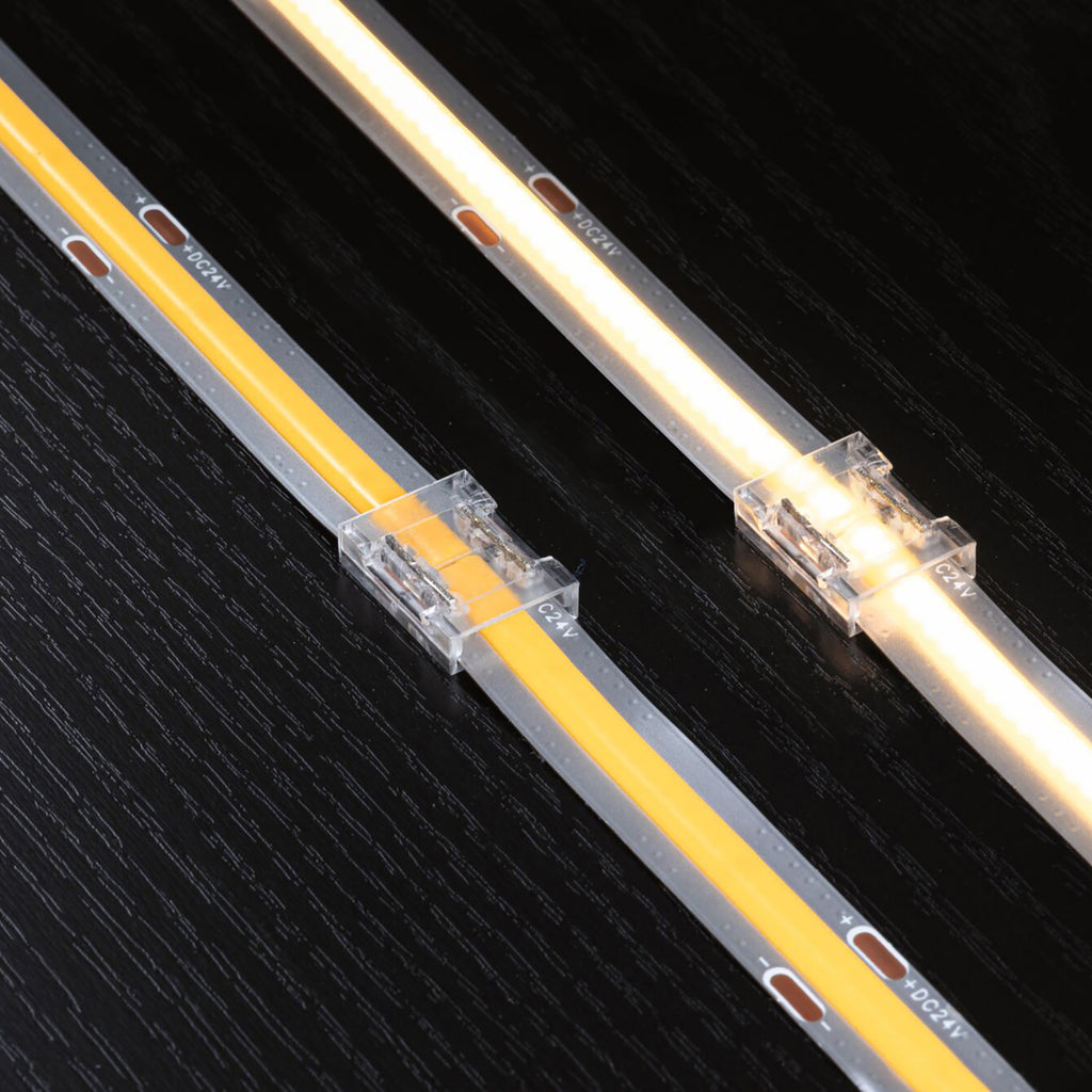 Nærbilde av MaxLED COB connector-sett for LED-stripe