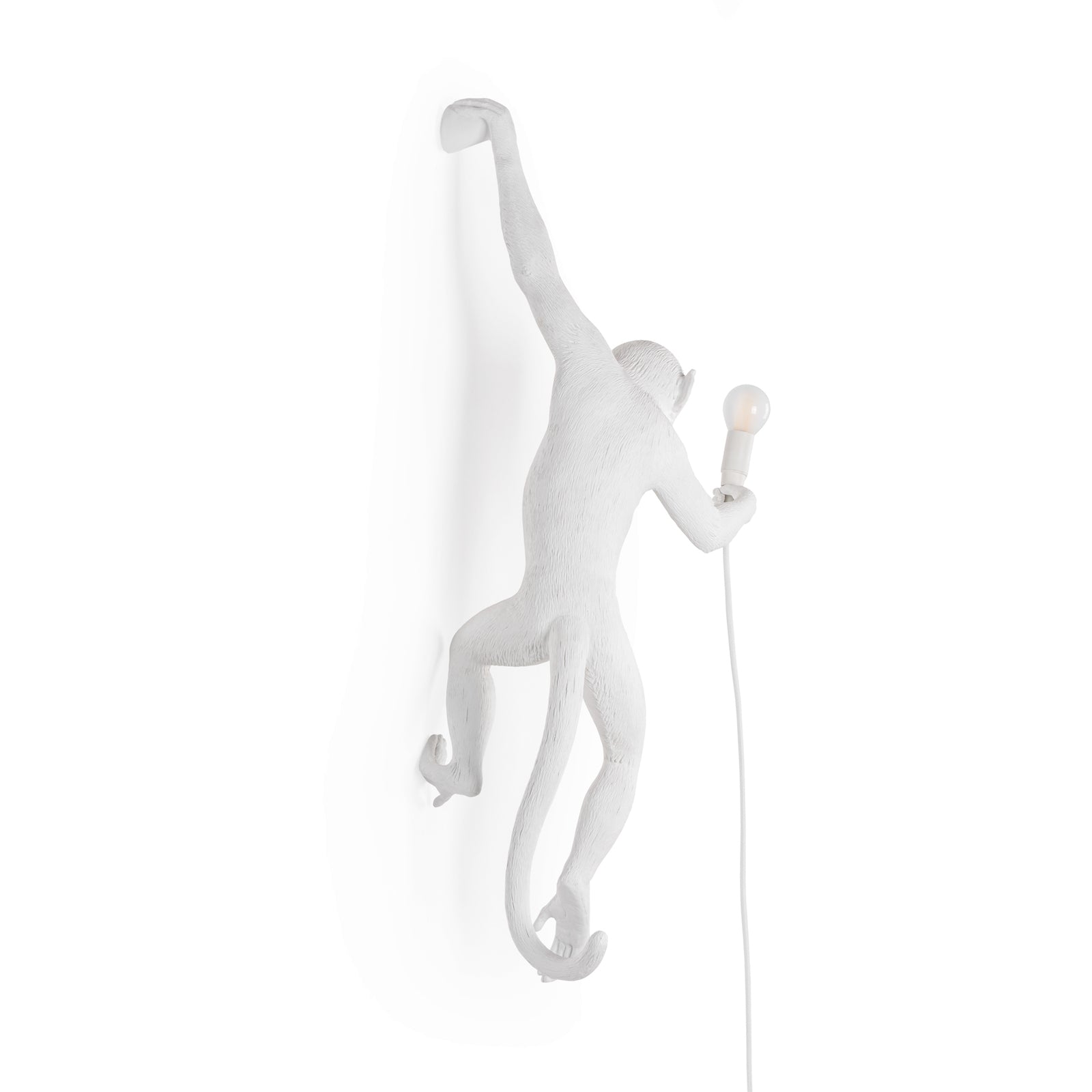 Detalj av Monkey Lamp LED dekorativ vegglampe hvit venstre med LED-lyskilde
