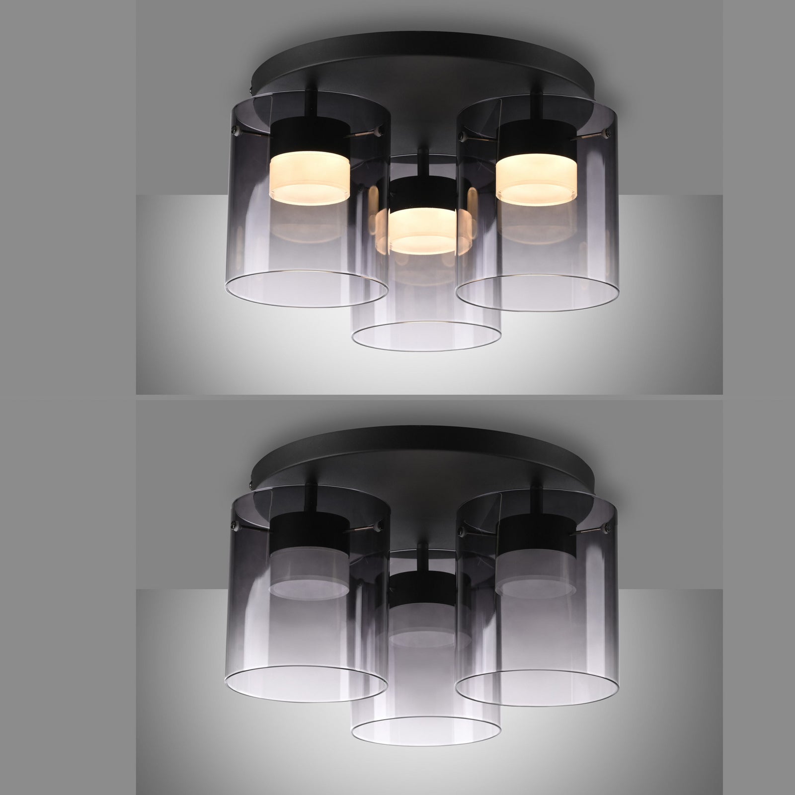 Montering av LED taklampe Elio 3-lys røykglass dimbar