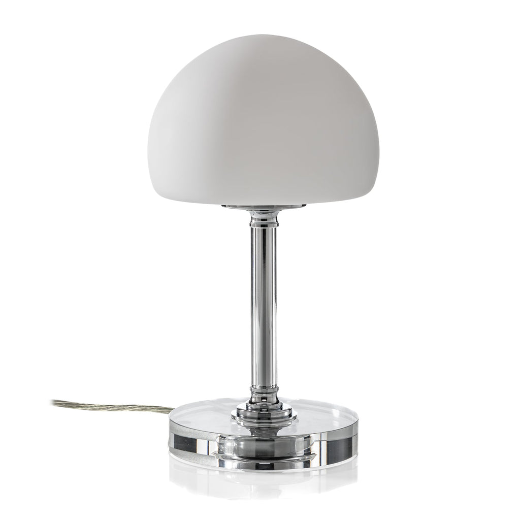 Montert LED bordlampe Ancilla dimbar krom glass hvit på bord